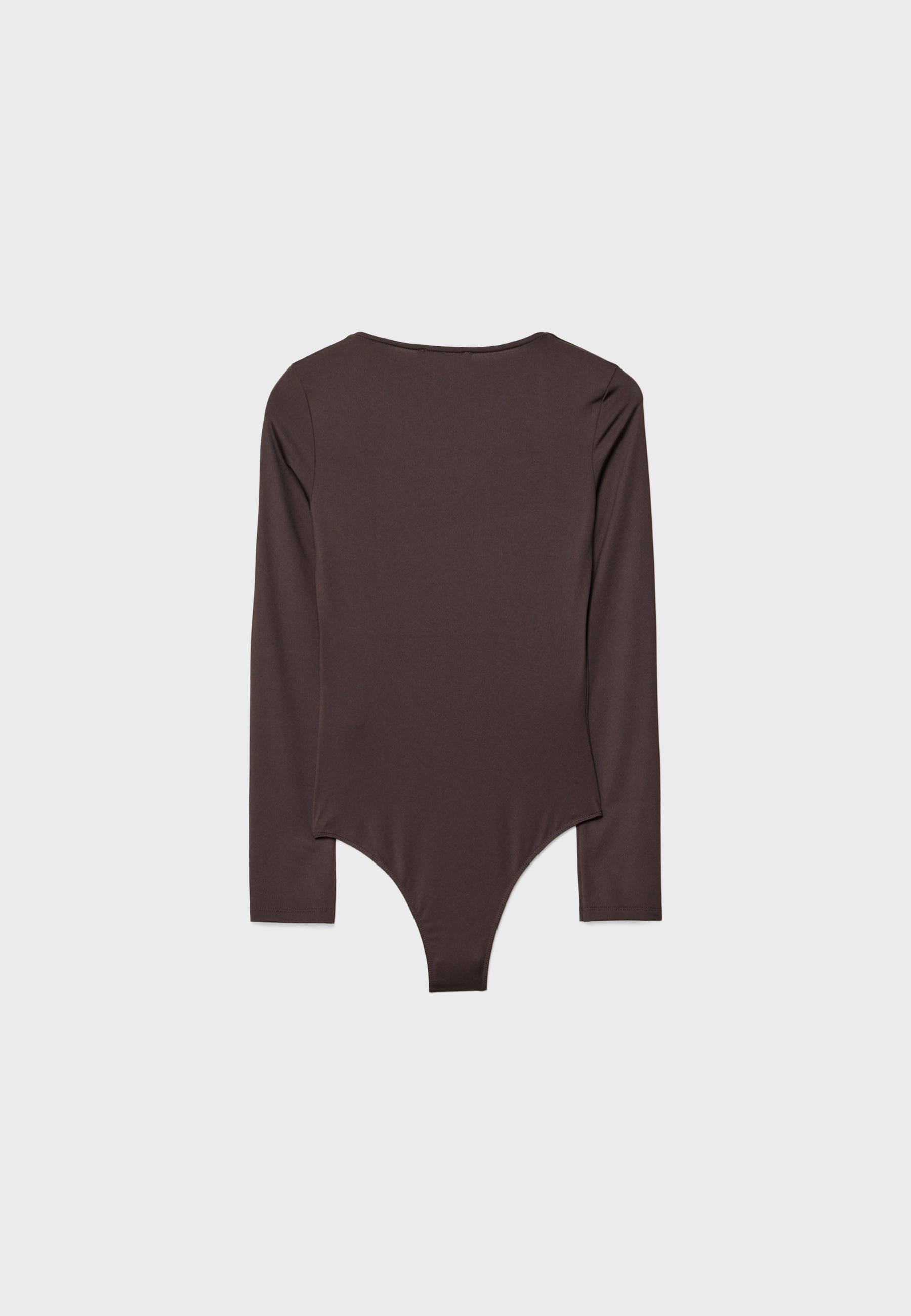 Long sleeve square neck bodysuit — Brown (alternate view)