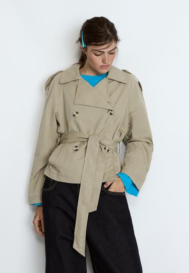 Short trench coat with belt — Stone 1