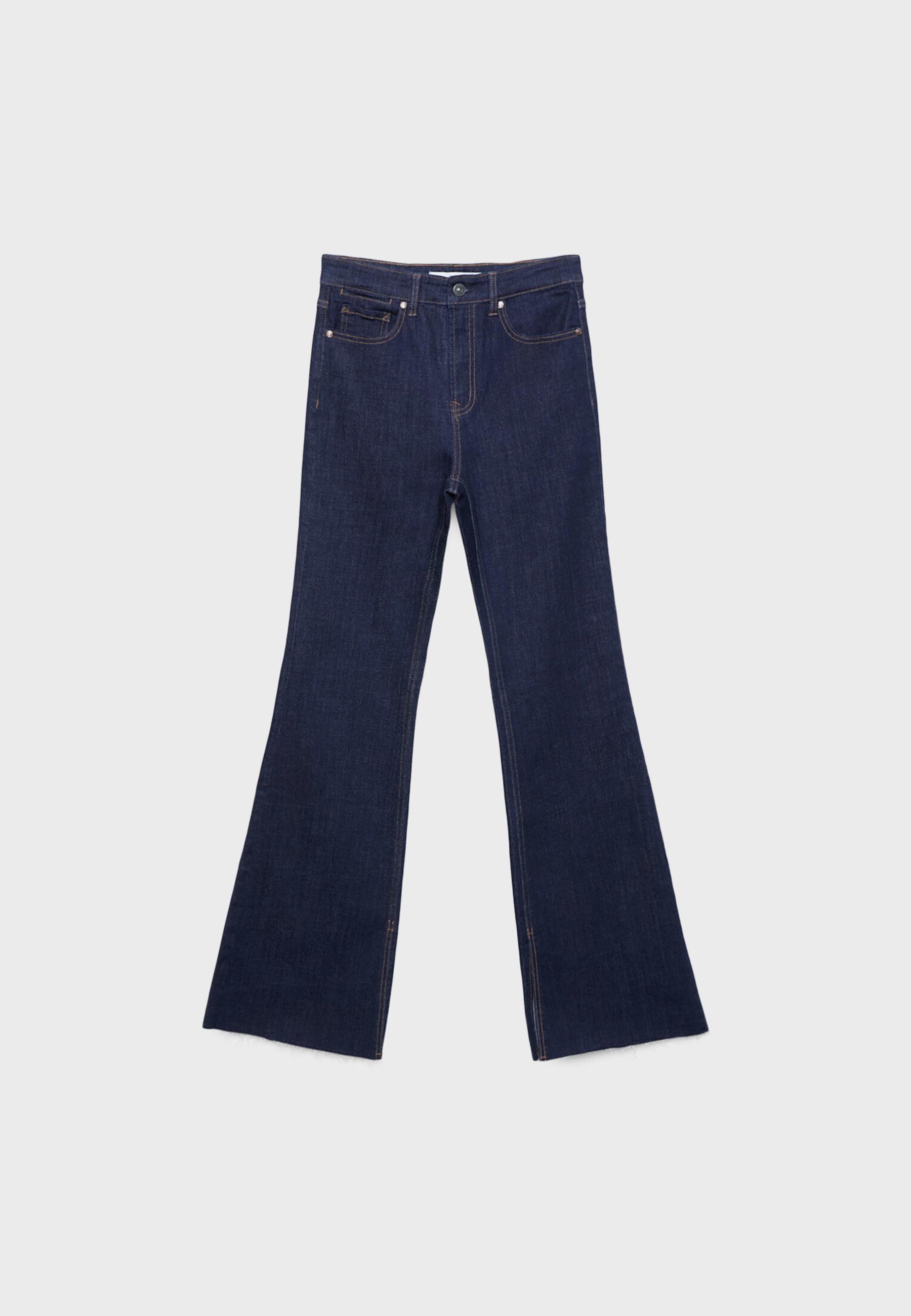 D74 Bell bottom jeans with split — RINSE BLUE DENIM