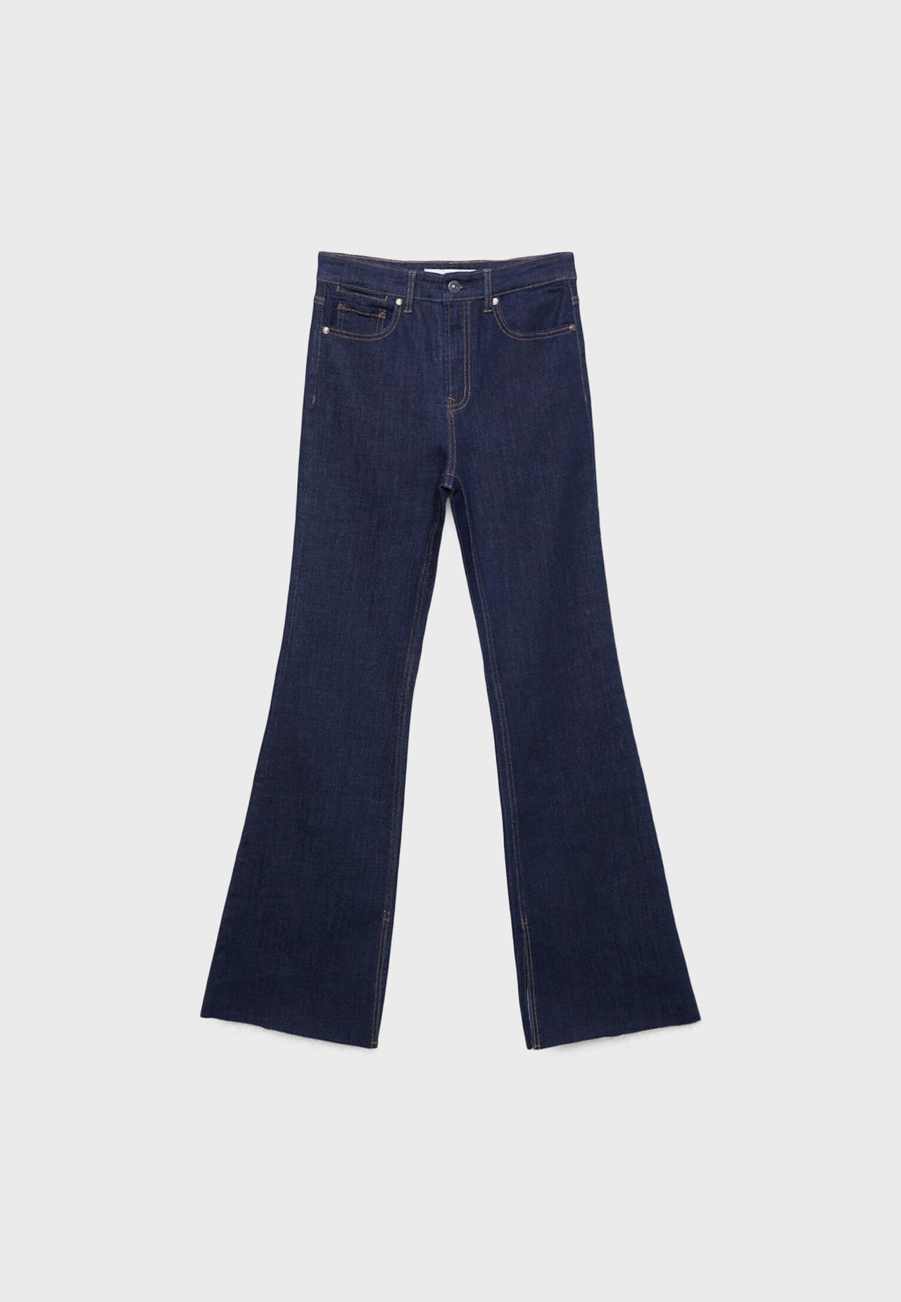 D74 bell bottom jeans with split — RINSE BLUE DENIM