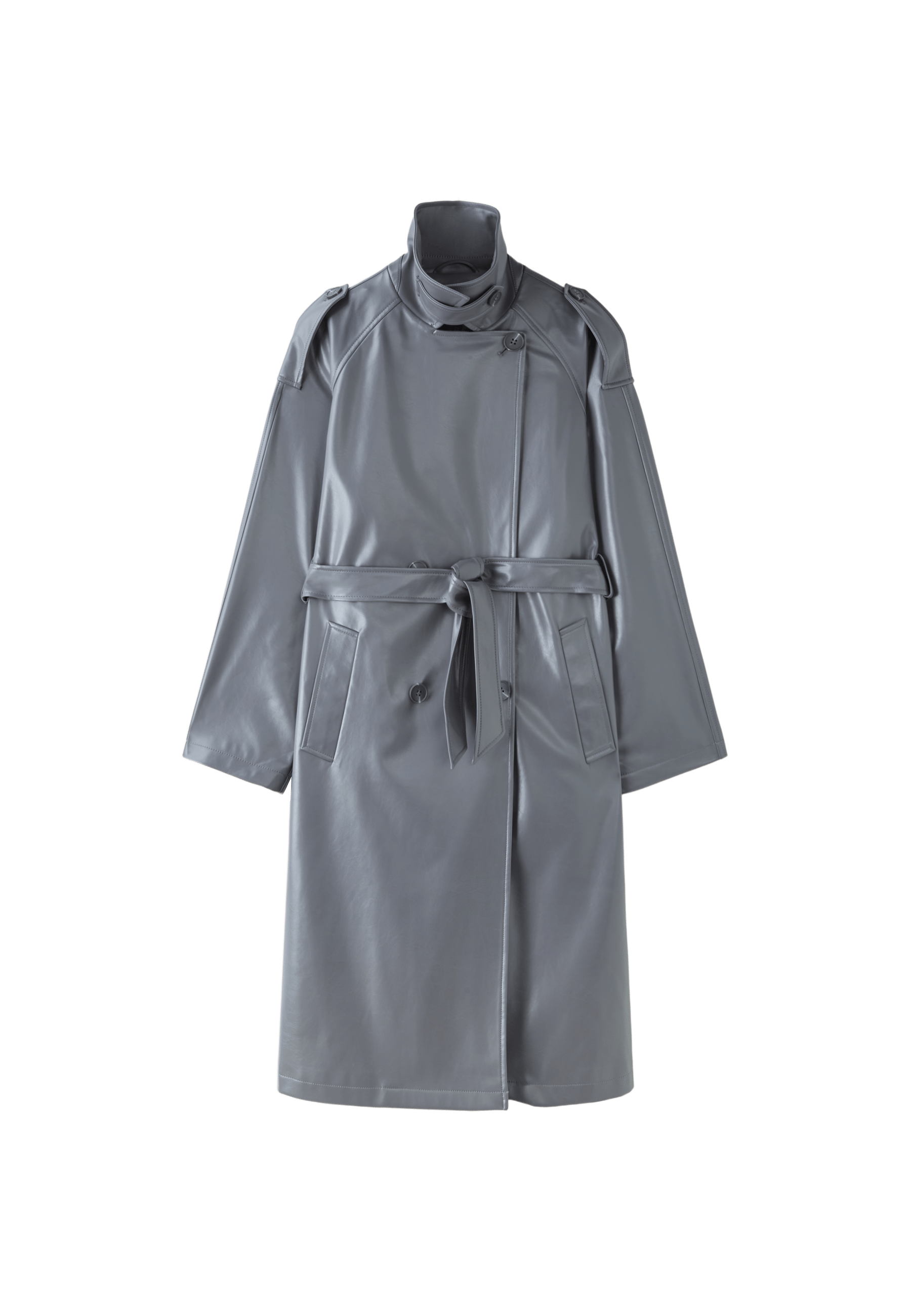 Long leather effect trench coat — Dark grey