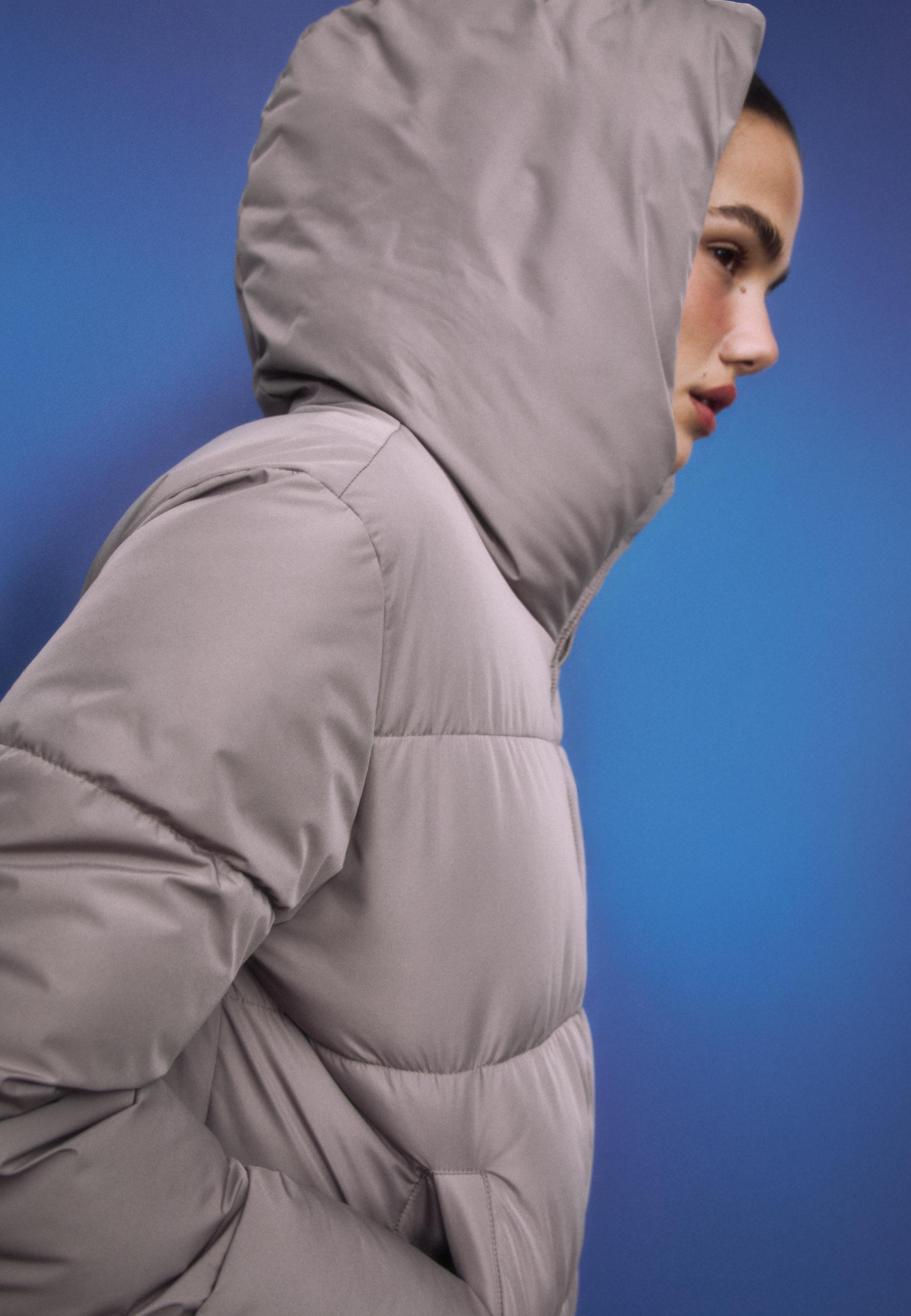 Basic hooded puffer jacket — Brown