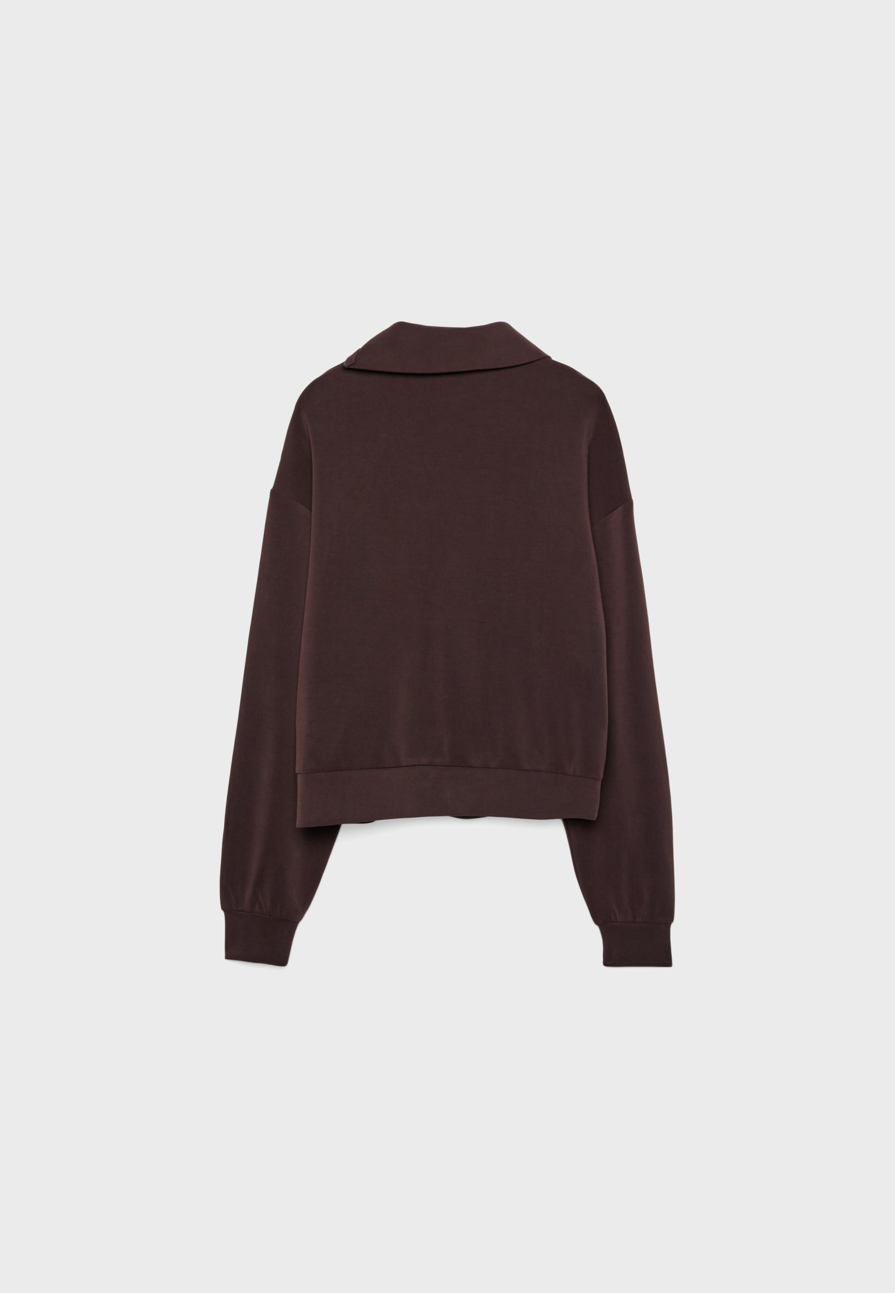 Soft-touch sweatshirt with side zip — Brown