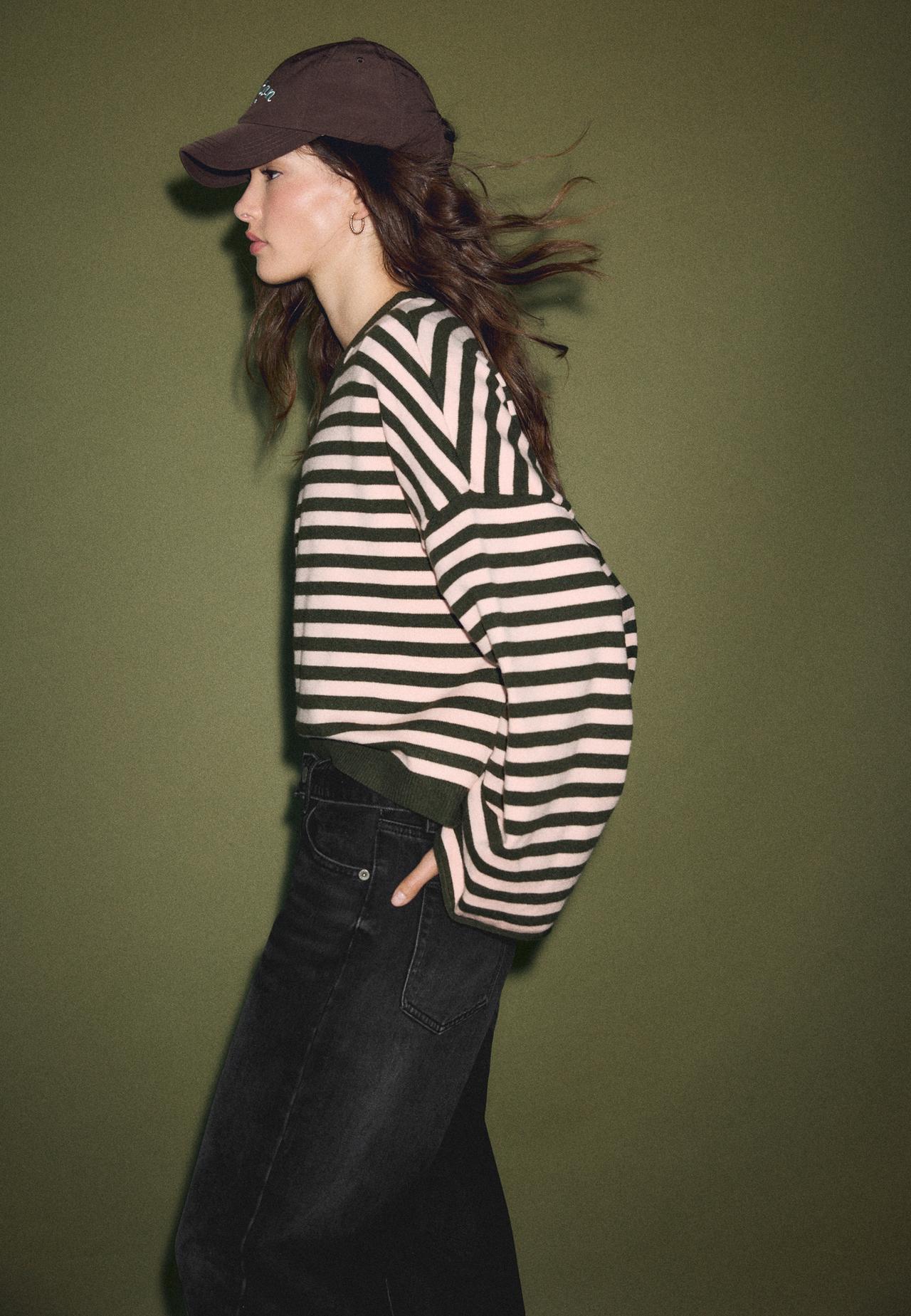 Cropped wide sleeve knit jumper — Khaki