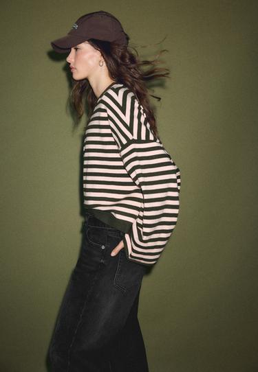 Cropped wide sleeve knit jumper — Khaki 6