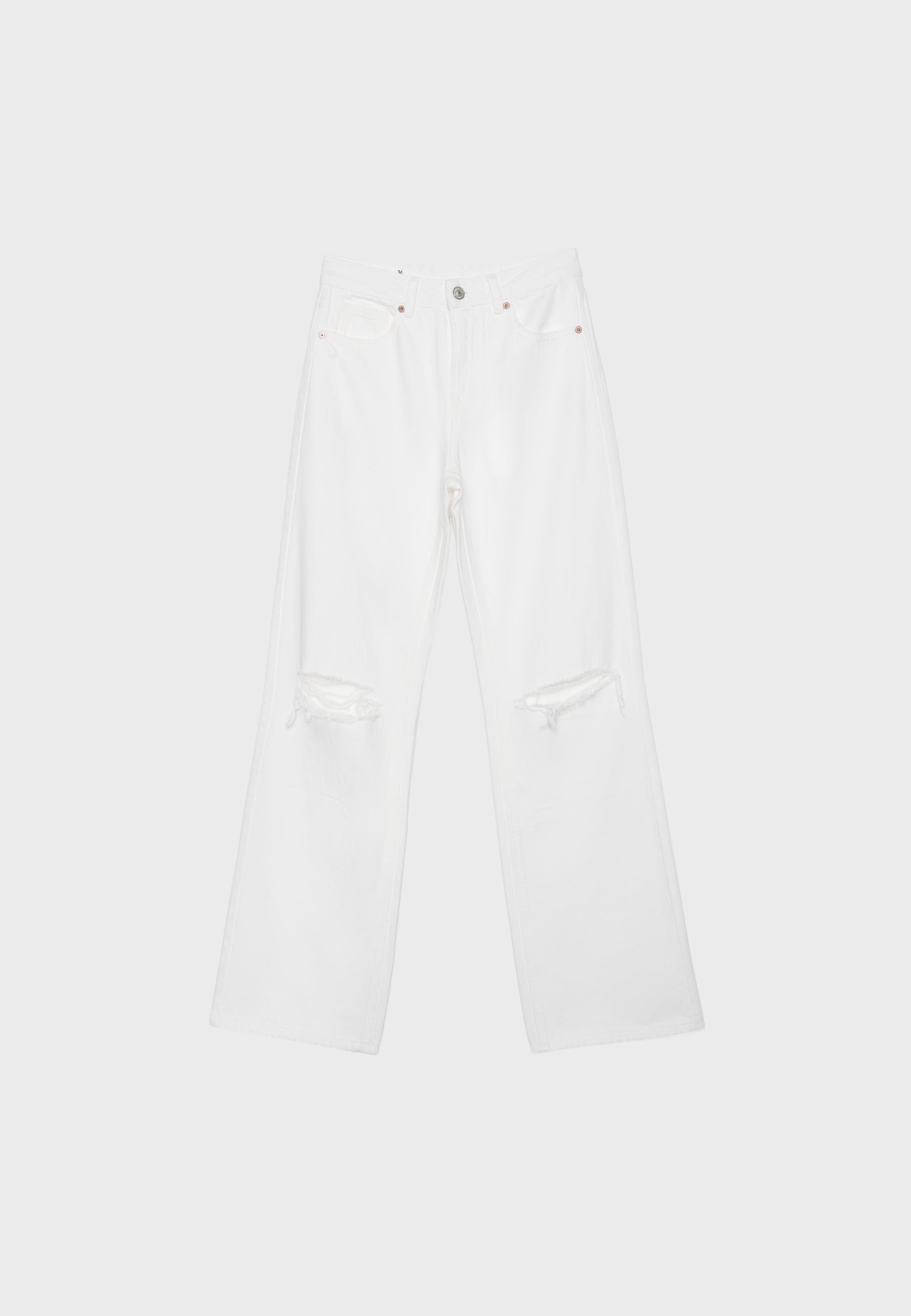 D92 ripped straight wide-leg jeans — Ecru