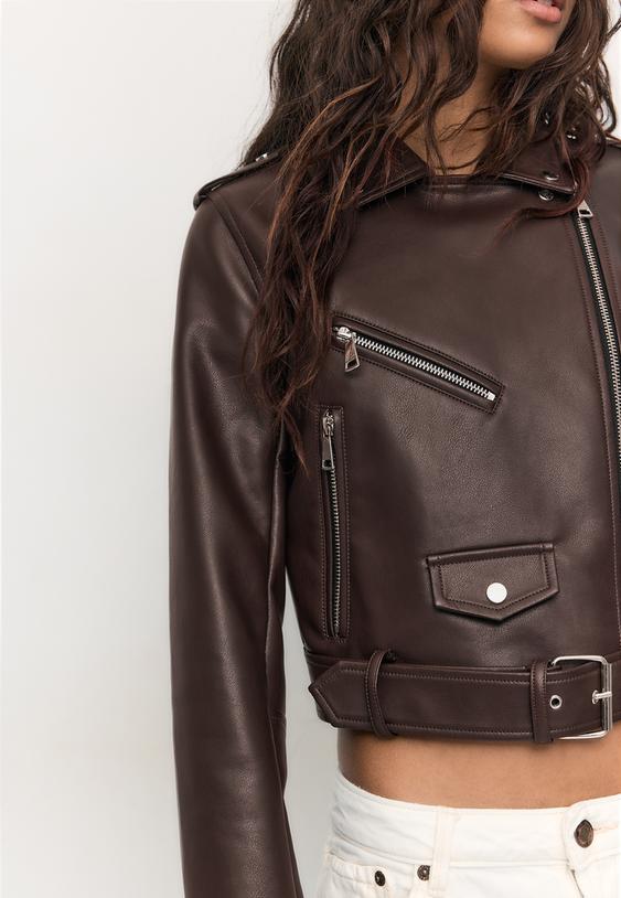 faux leather biker jacket with belt