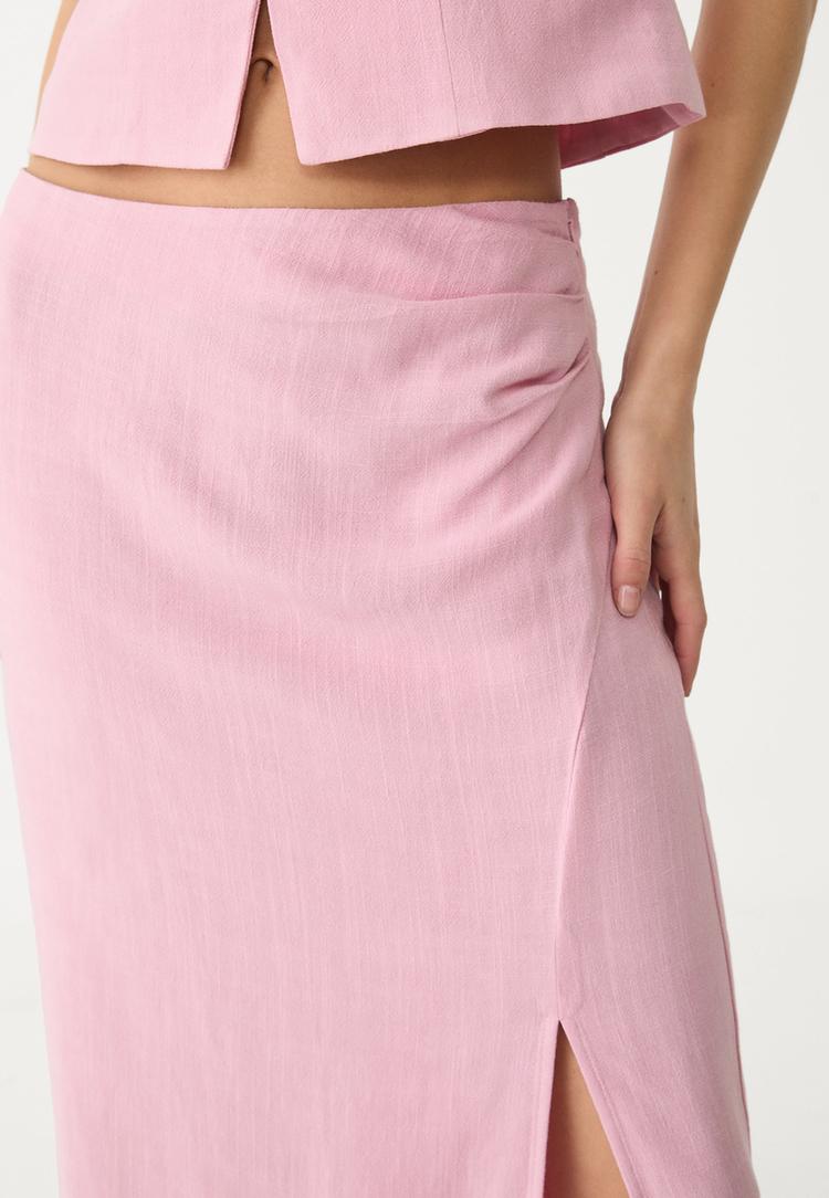 falda midi abertura lateral con lino