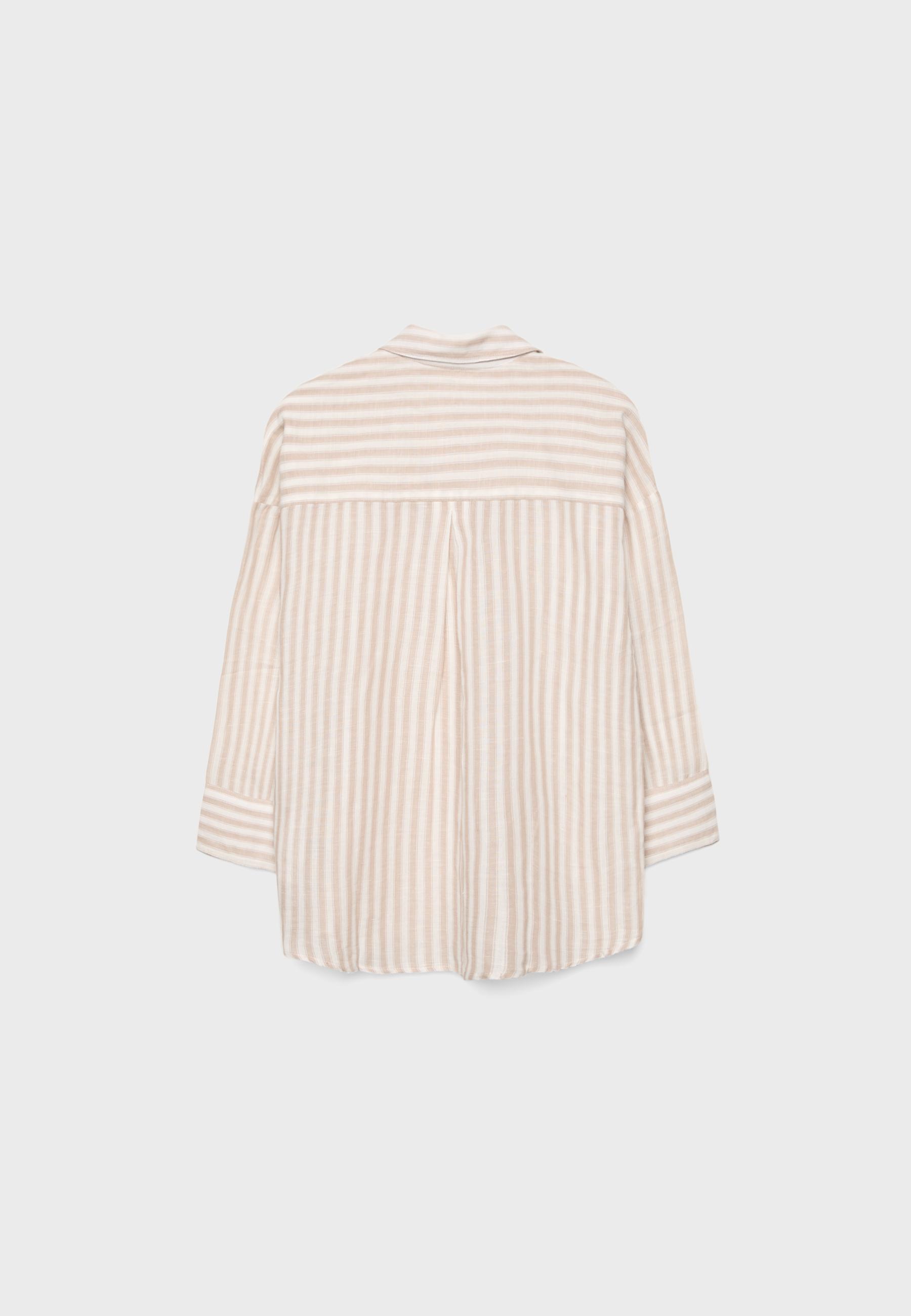 Linen-effect kimono sleeve shirt — Stone