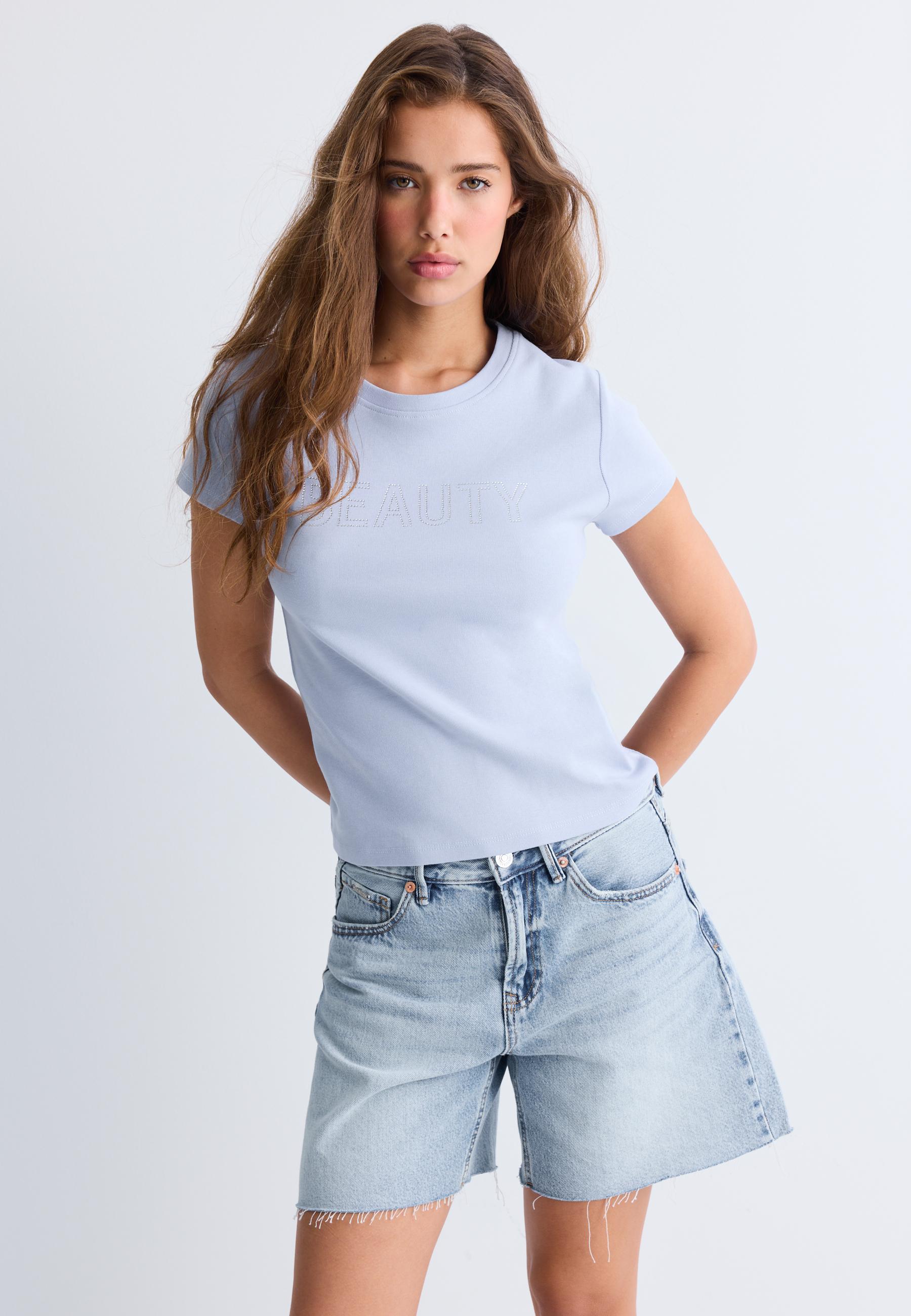 Fitted graphic short sleeve T-shirt — Sky blue