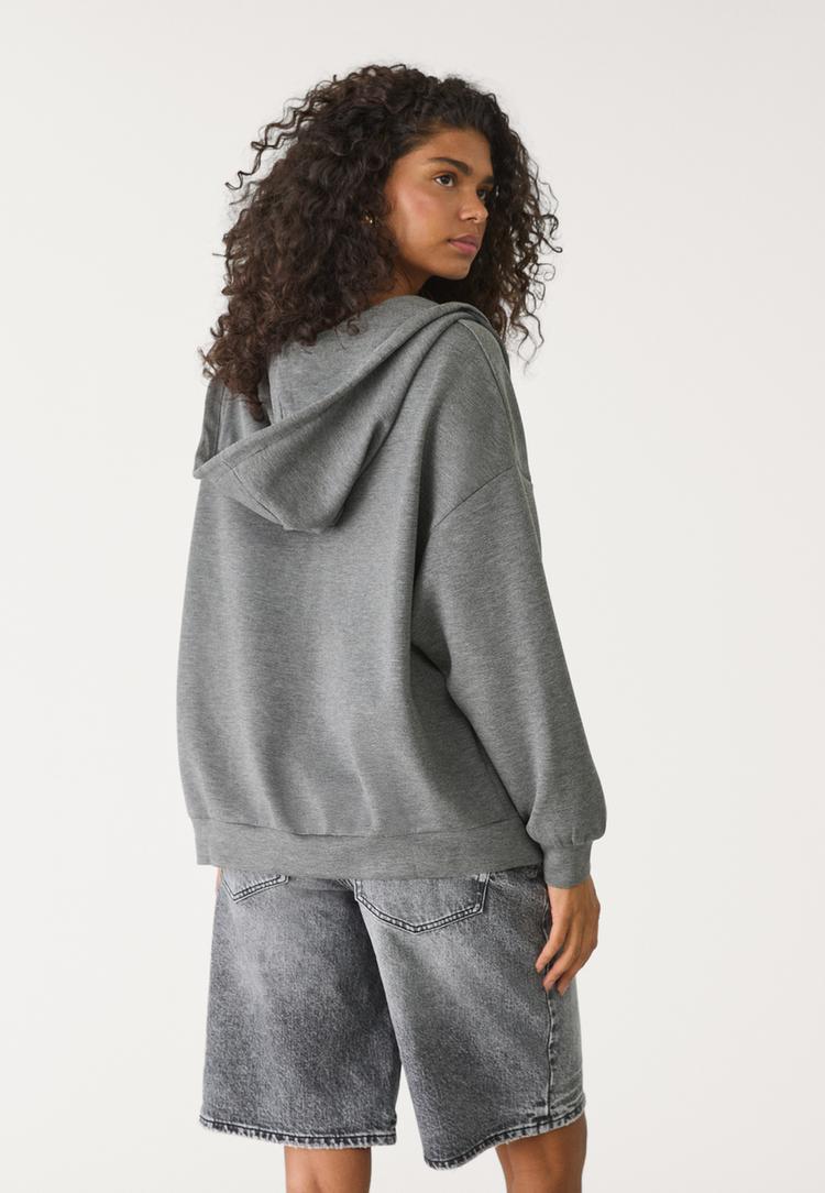 yumusak dokulu fermuarl ve kapusonlu oversize sweatshirt