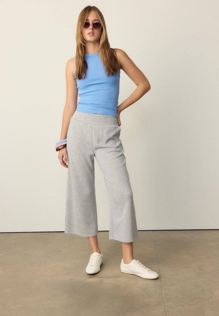 Stradivarius Παντελόνι Culotte Με Απαλή Υφή Γκρι Μελανζέ Xl
