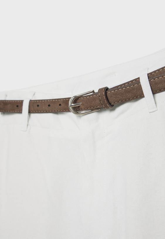 Kemerli, keten görünümlü düz paça pantolon - Görsel 14