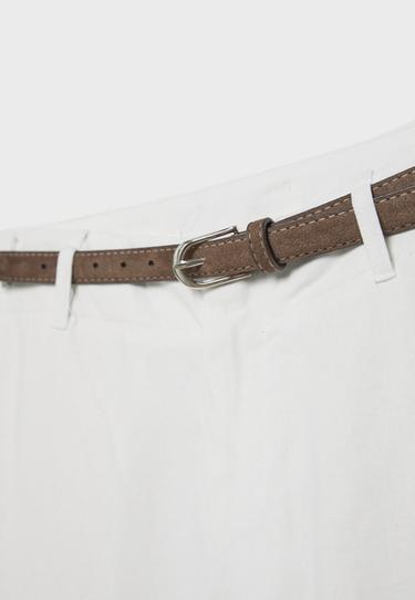 Straight-leg linen-effect trousers with belt — Ecru 9