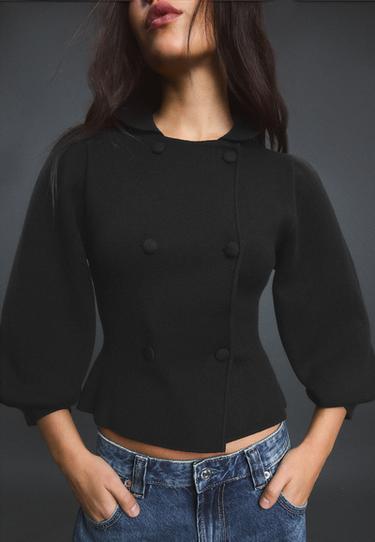 Double-breasted knit cardigan — Black 6