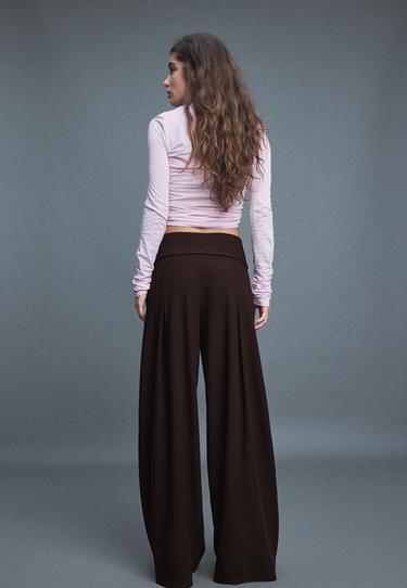 Turn-up waist smart trousers — Brown 5