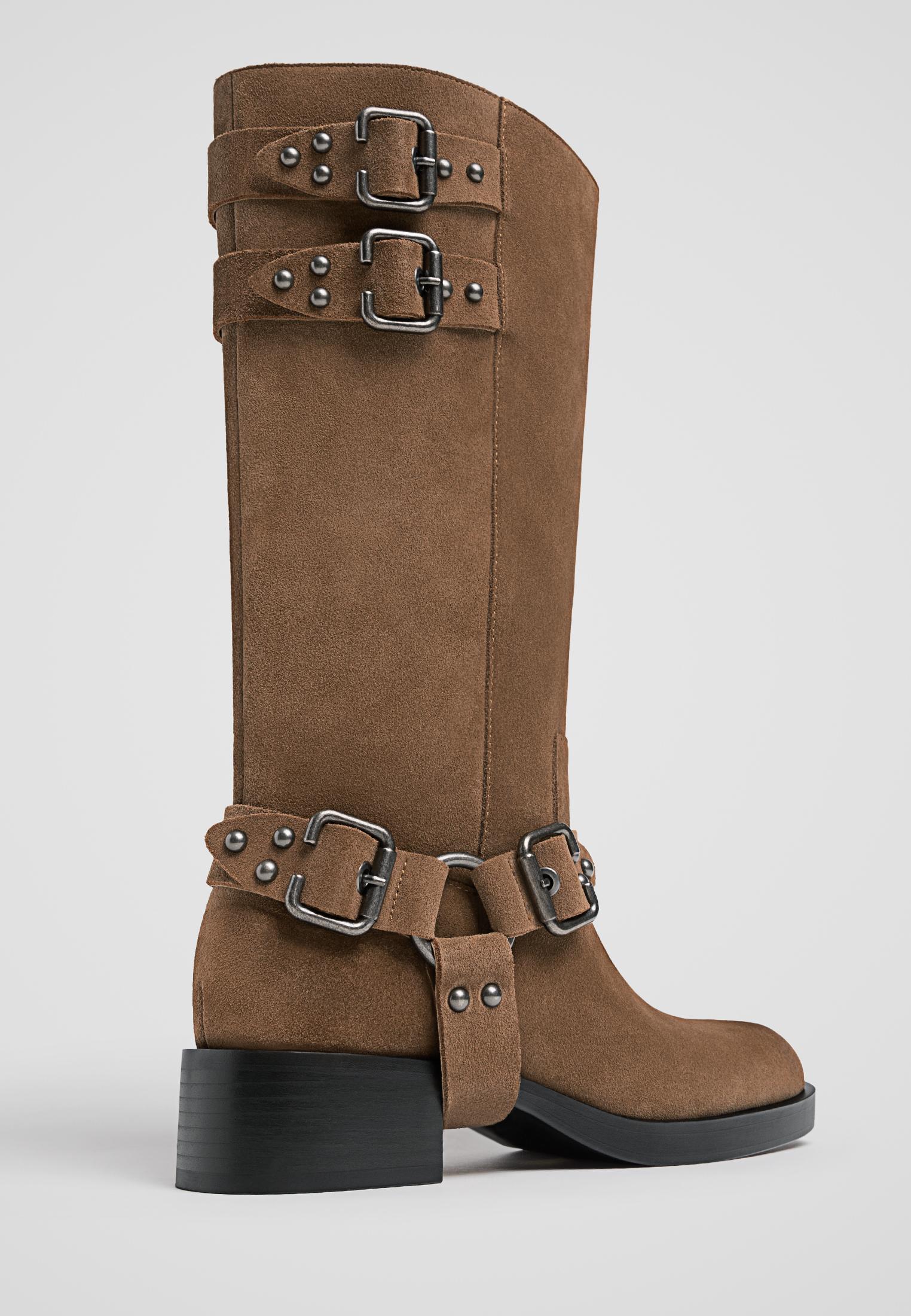 Boots with buckles and studs best sale