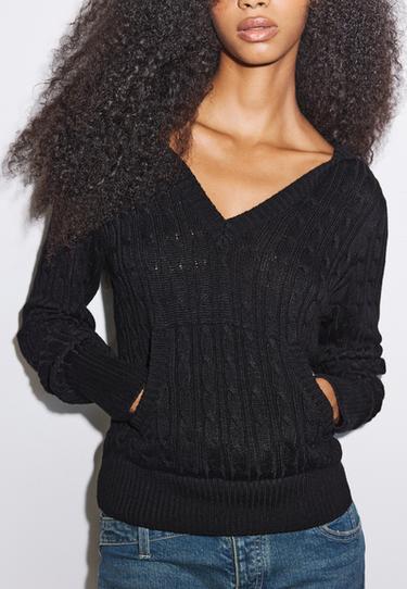 Cable-knit hood jumper — Black 4