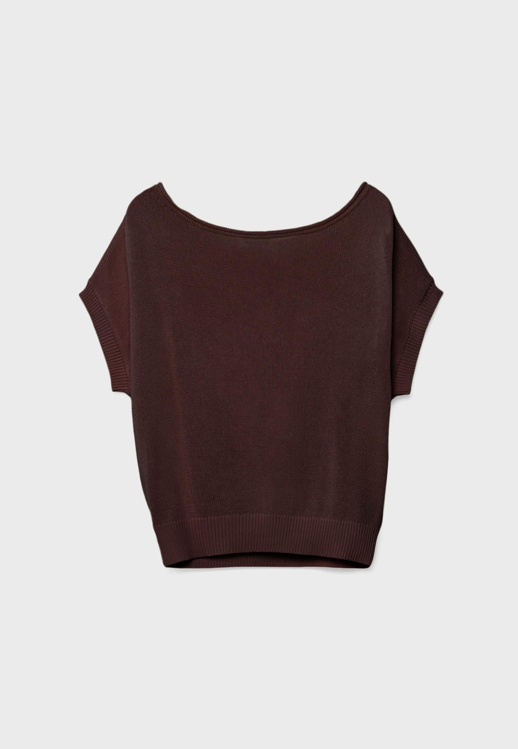Rustic knit boat neck top — Brown