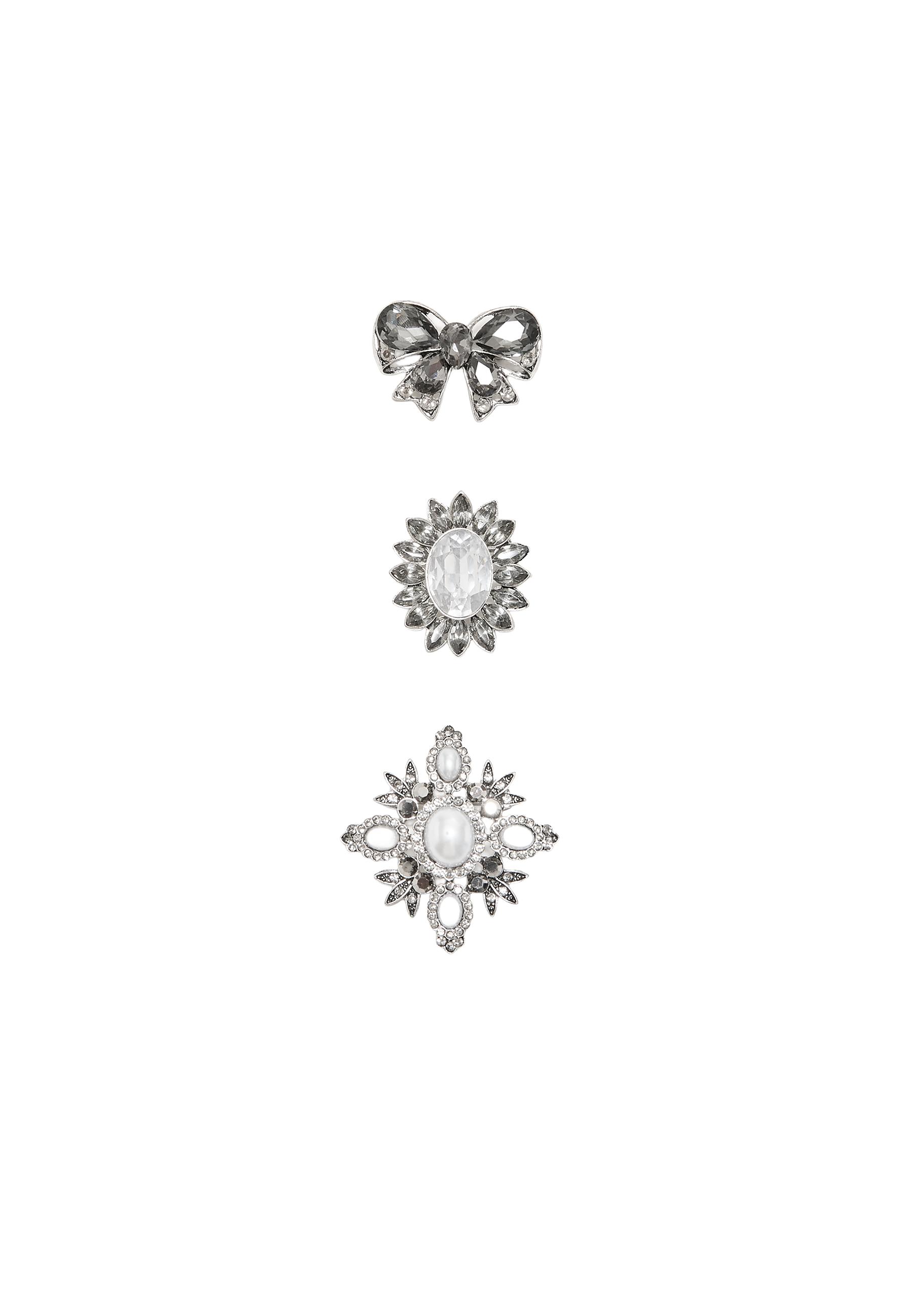 Set of 3 jewel brooches — Grey