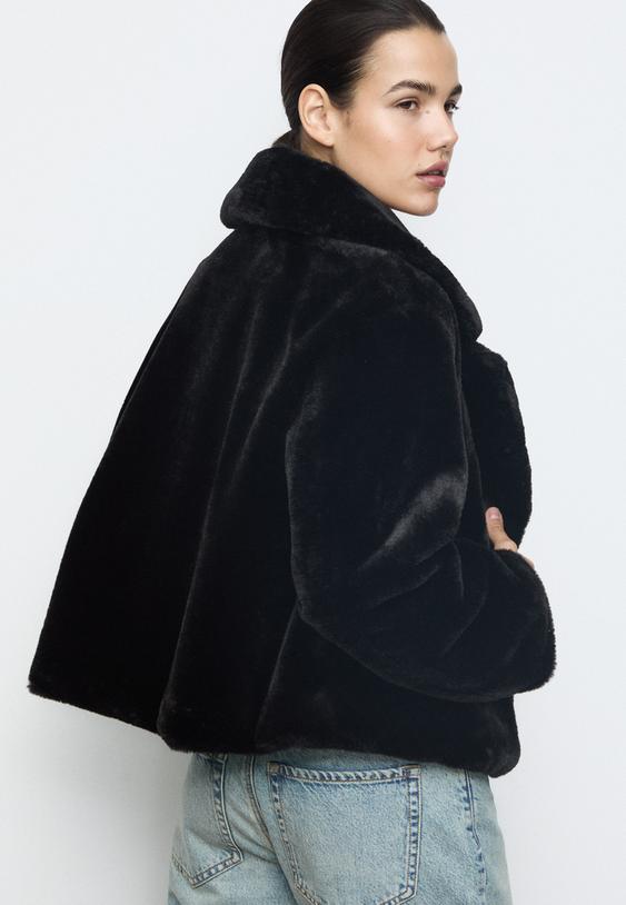 double breasted faux fur jacket