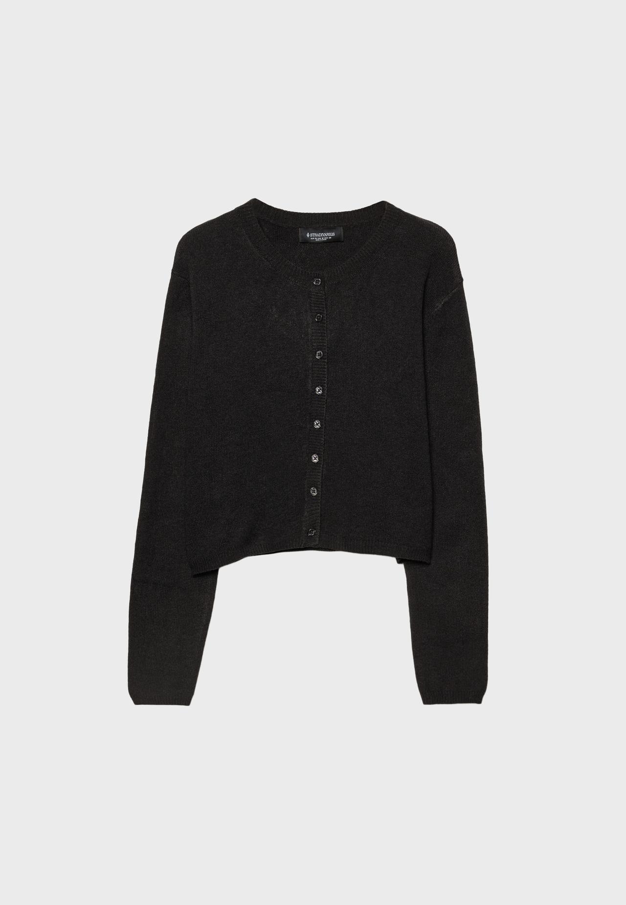 Soft-touch button-up knit cardigan — Black