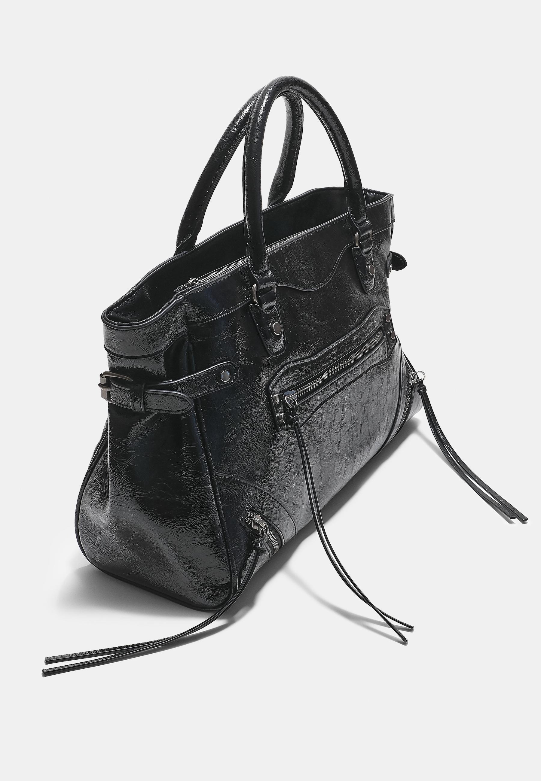 Large city bag with zip pulls — Black