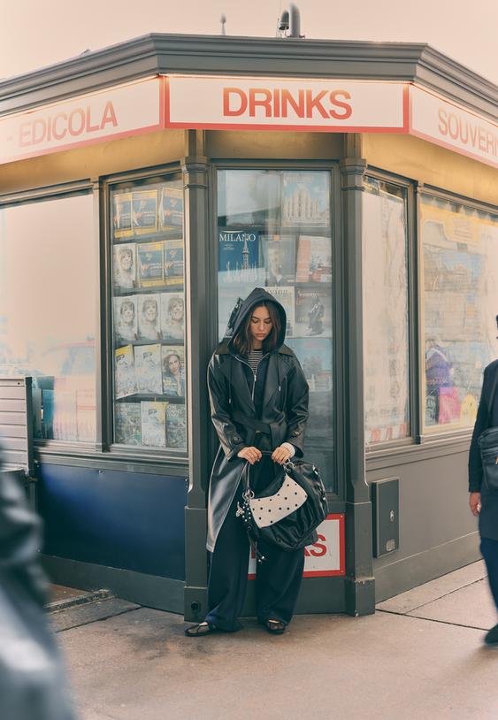 Dolg Trenčkot Iz Umetnega Usnja