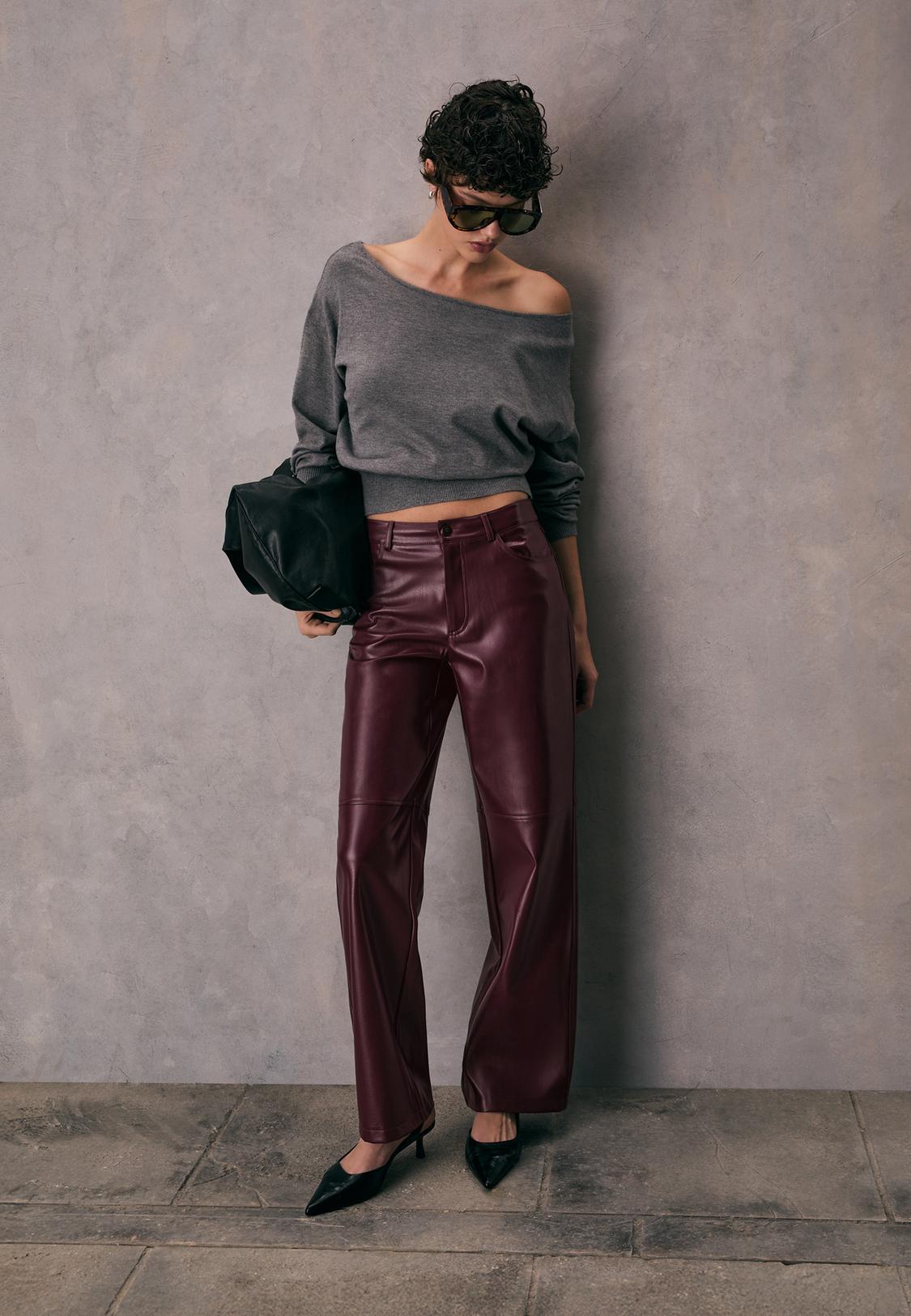 Straight-leg textured leather effect trousers - Main Image