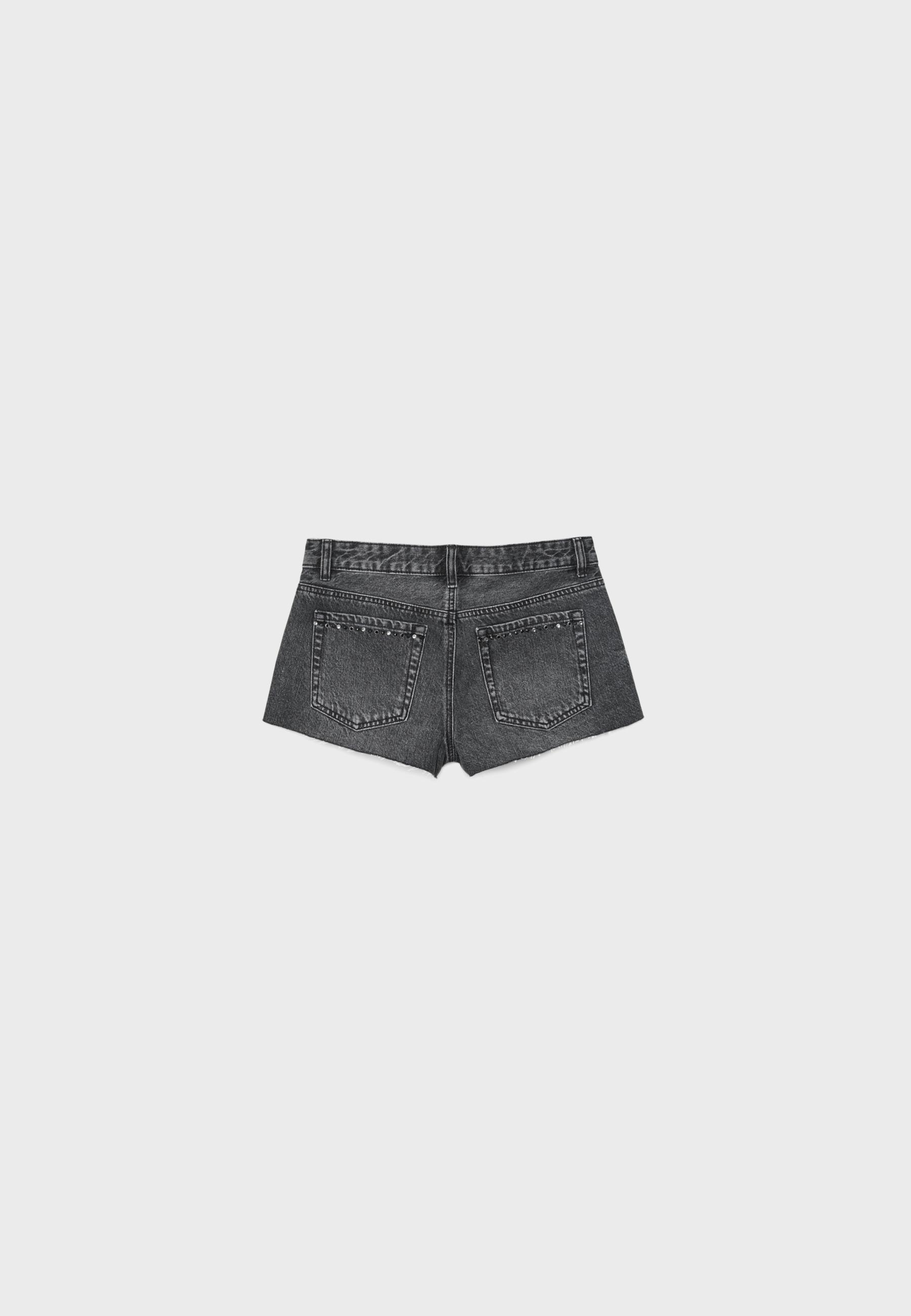 Denim shorts with rhinestones — LIGHT GREY DENIM WASH
