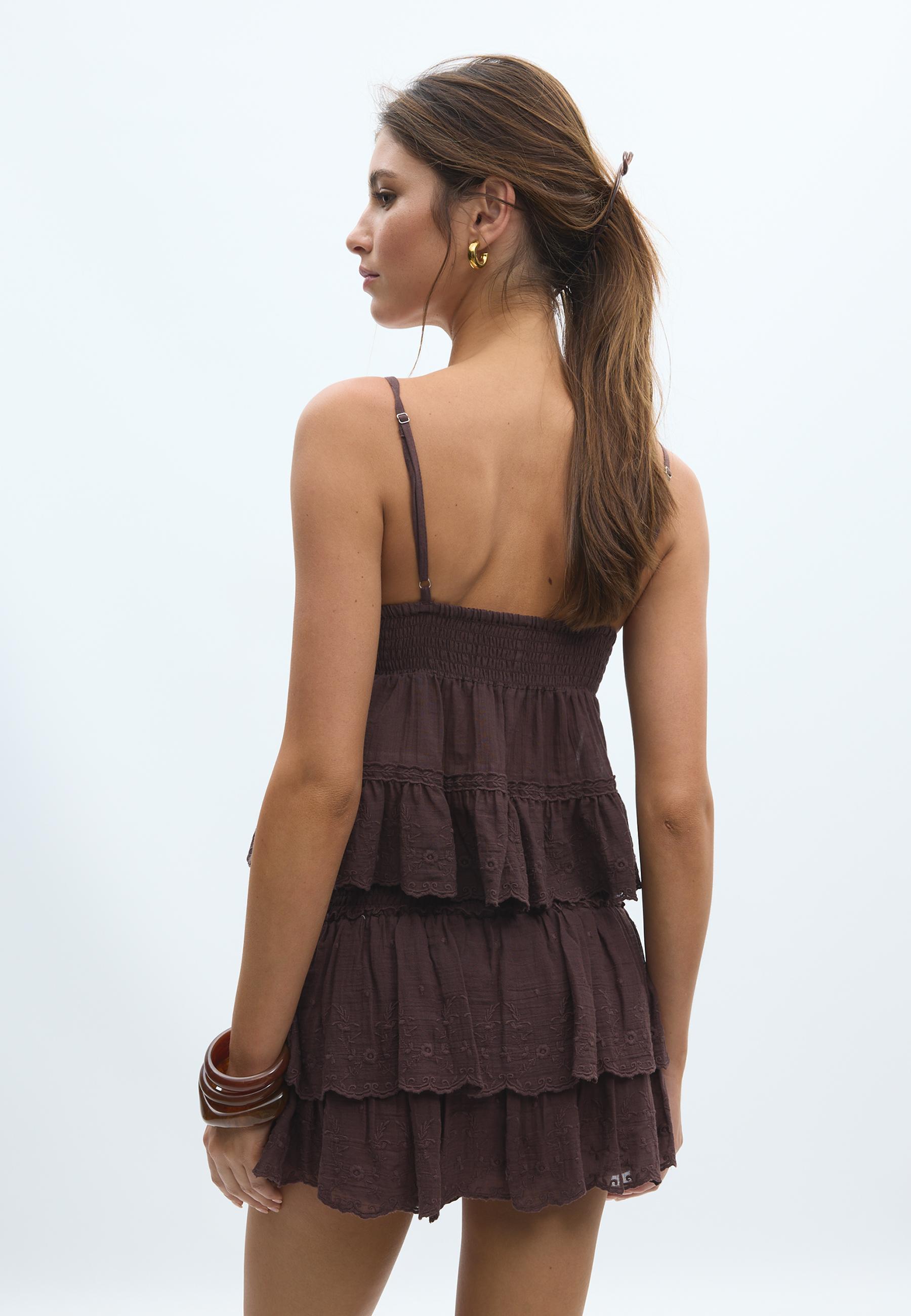 Embroidered flowing strappy top — Brown