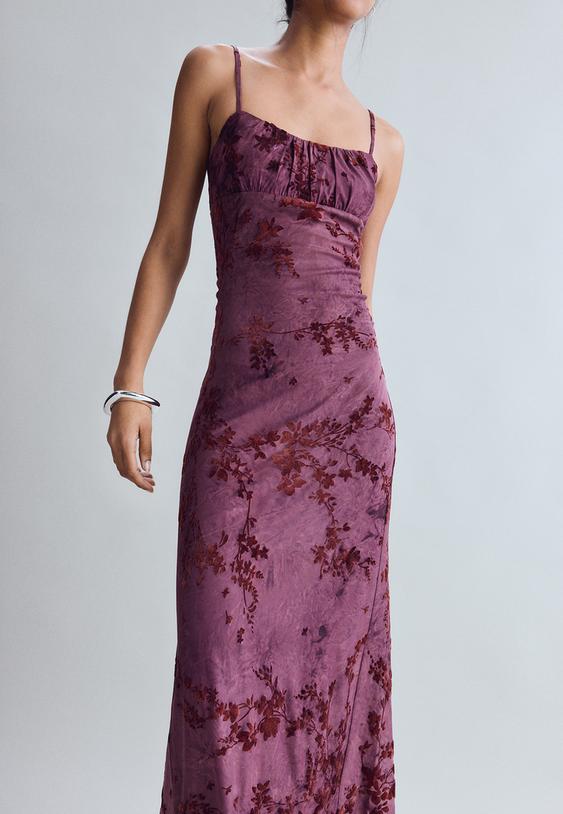 vestito midi a spalline floccato