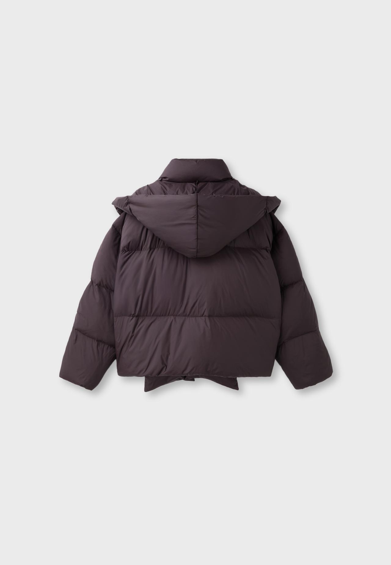 Quilted scarf puffer jacket — Brown