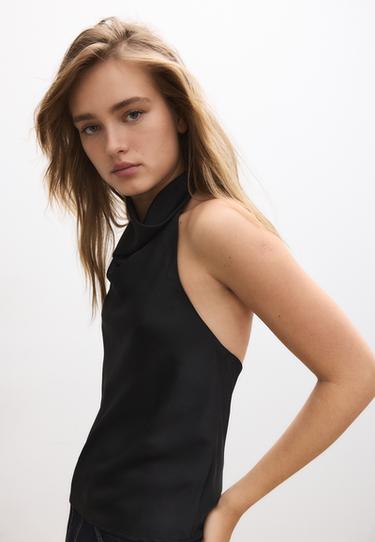 Saten halter top - Görsel 14