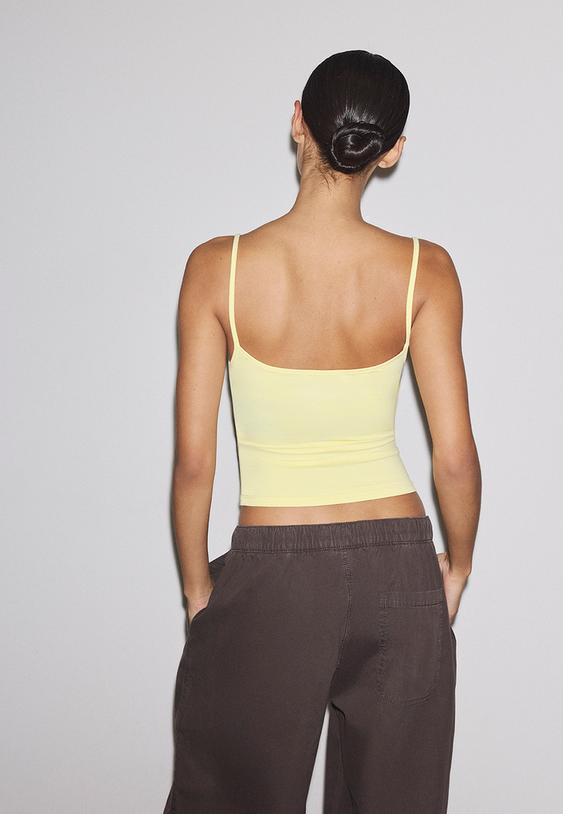 Stradivarius Strappy Polyamide Top Gold M