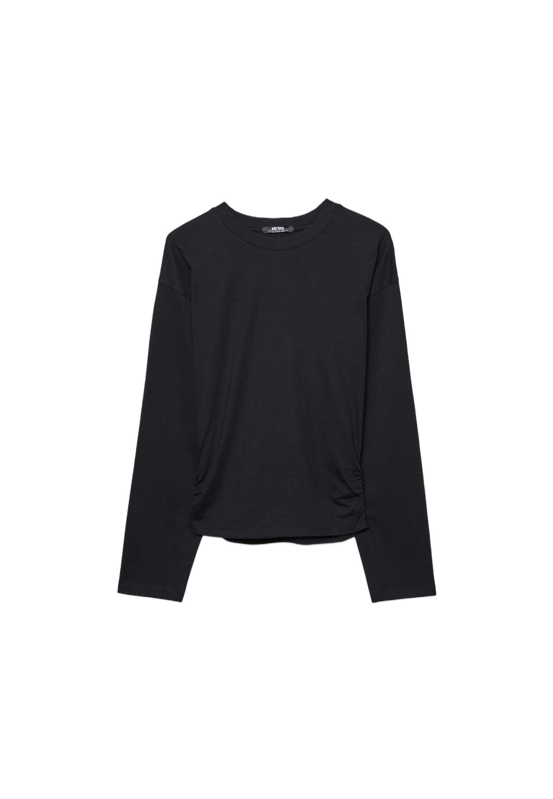 Long sleeve gathered T-shirt — Black