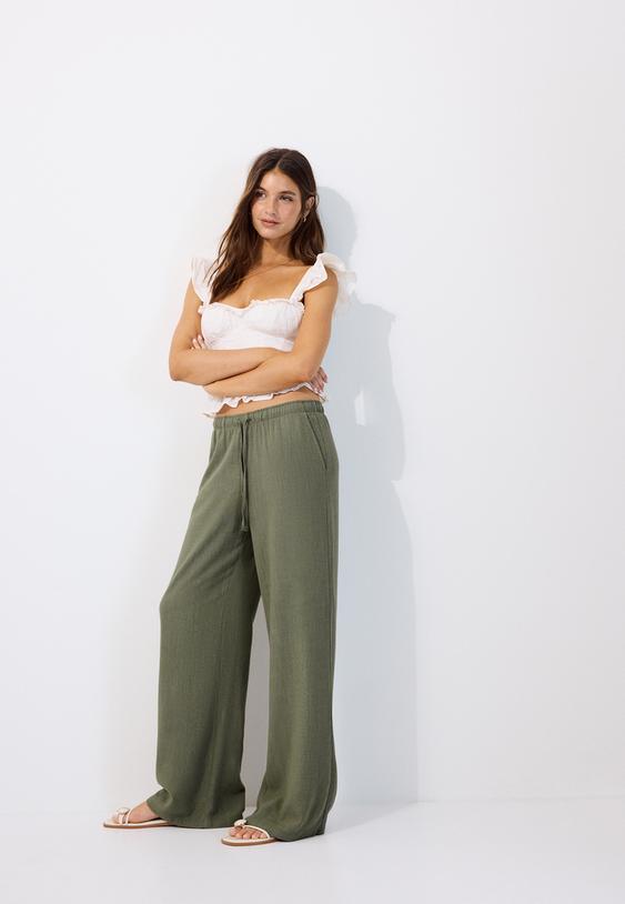 pantaloni dritti effetto lino