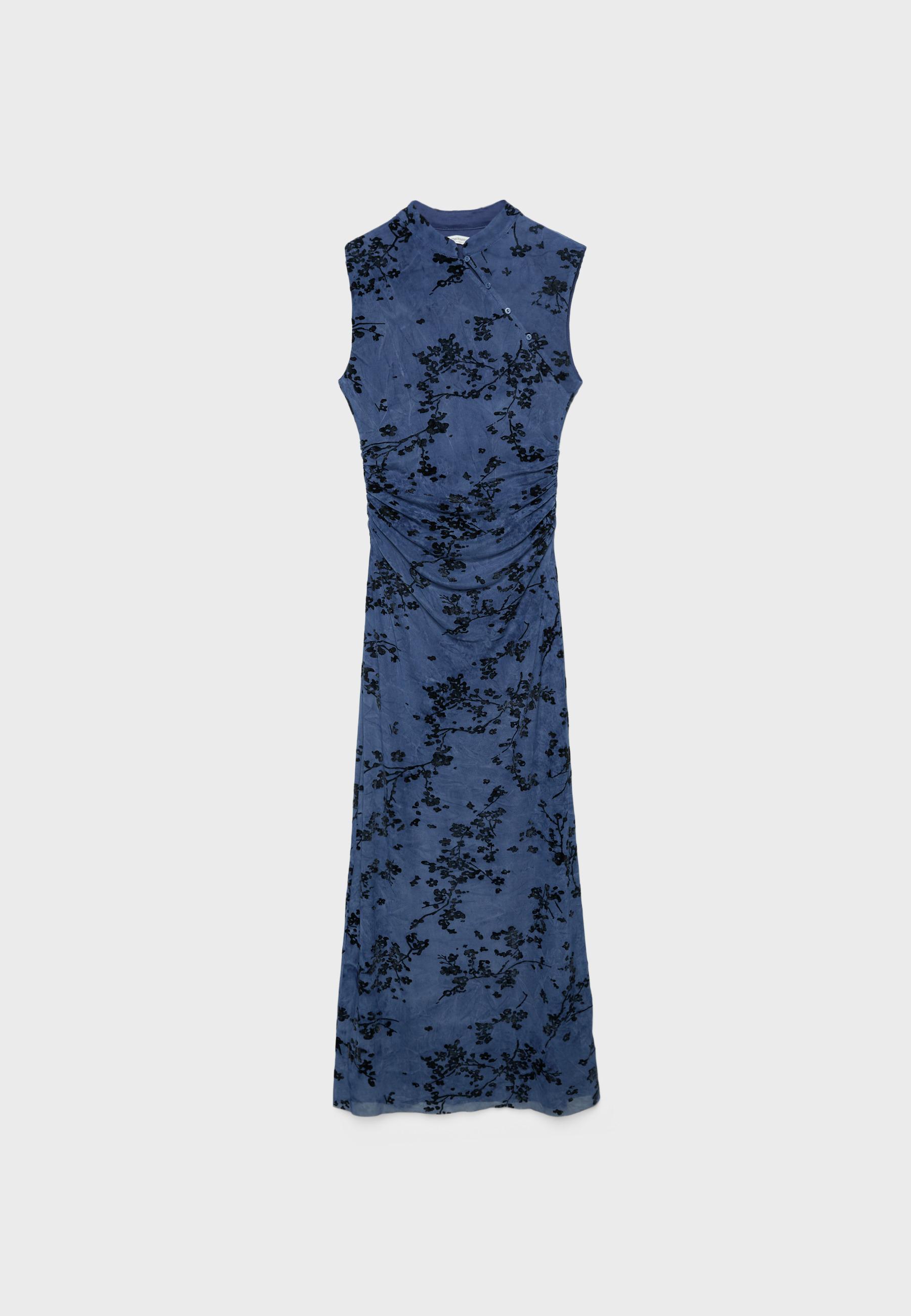 Tulle midi dress with Qipao neckline — Navy blue