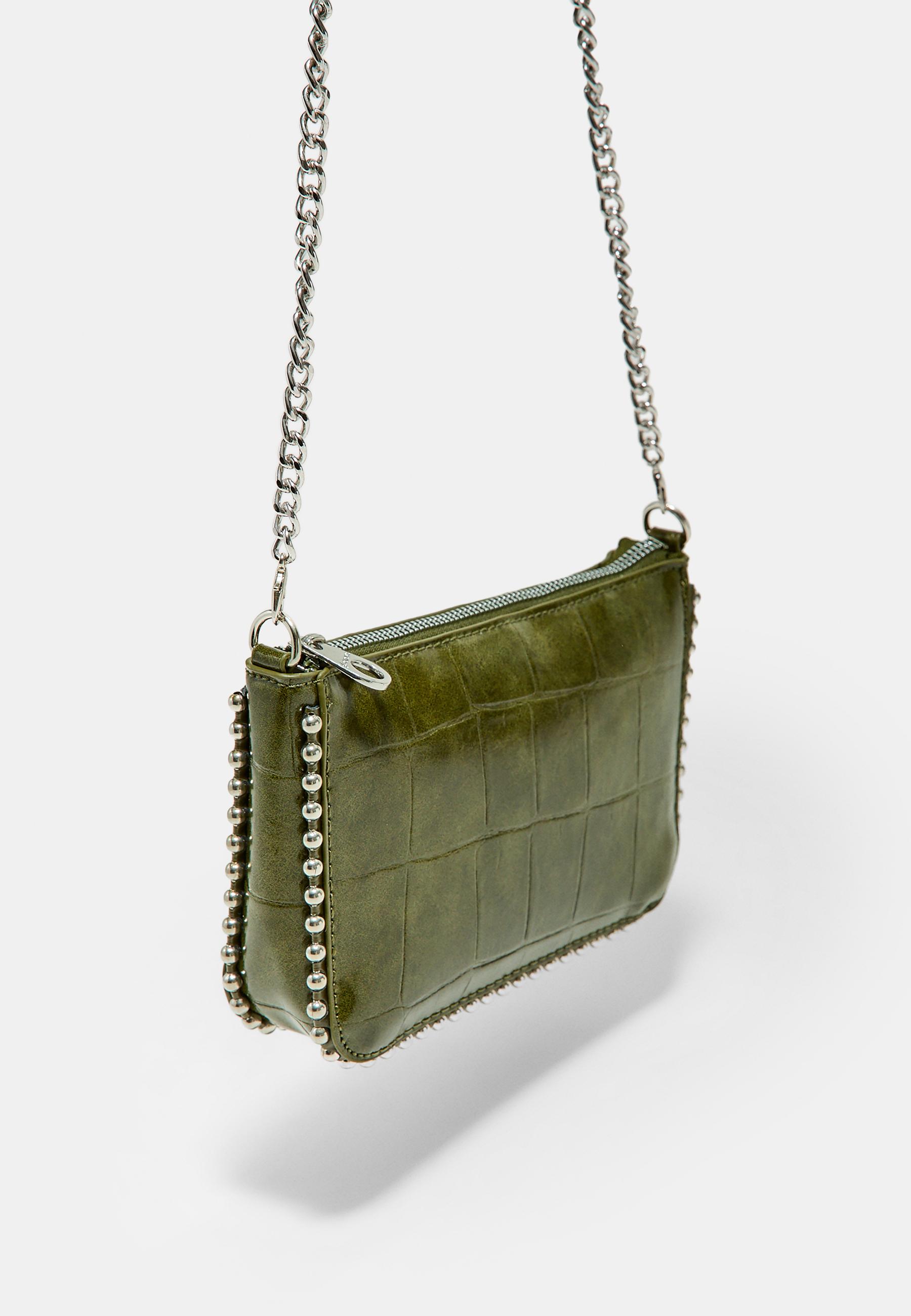 Mini mock croc studded bag — Khaki