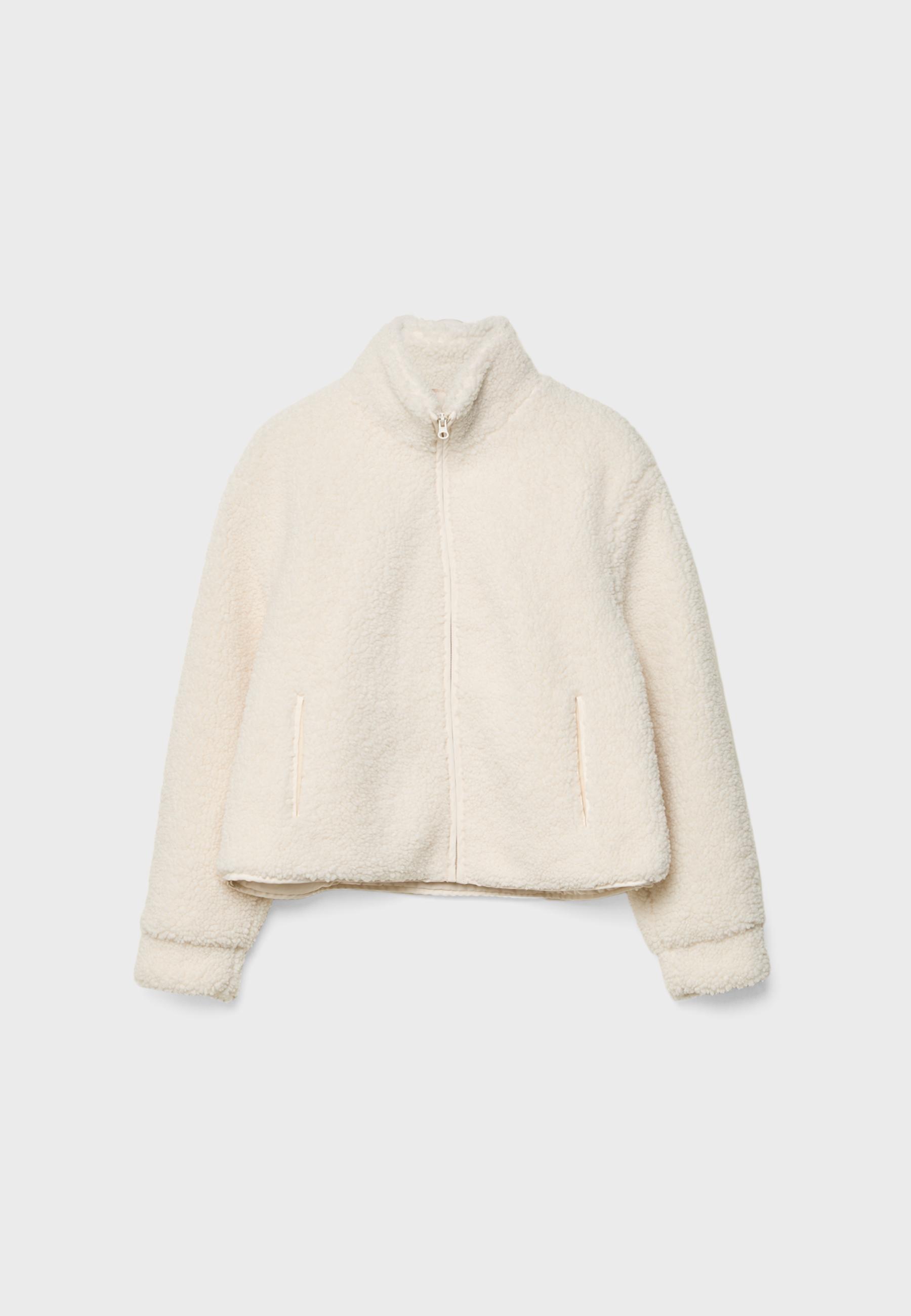 Zip-up faux shearling lined jacket — Vanilla