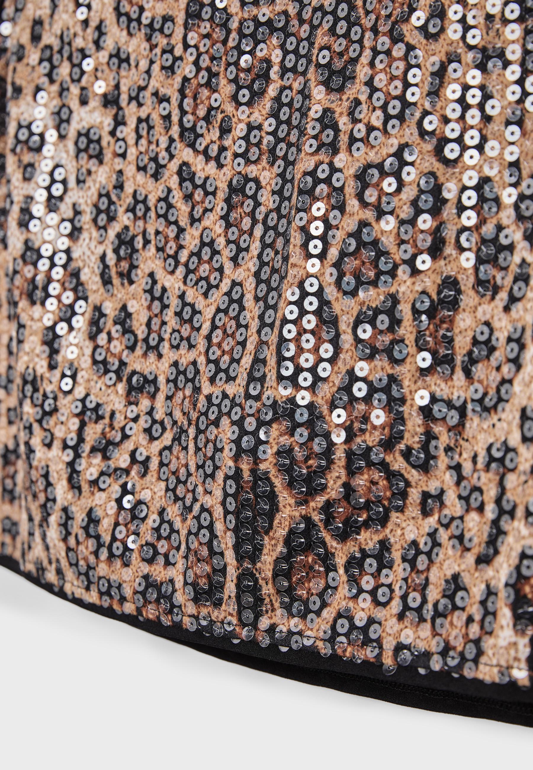 Mini Skort with Animal Print Sequin — Beige