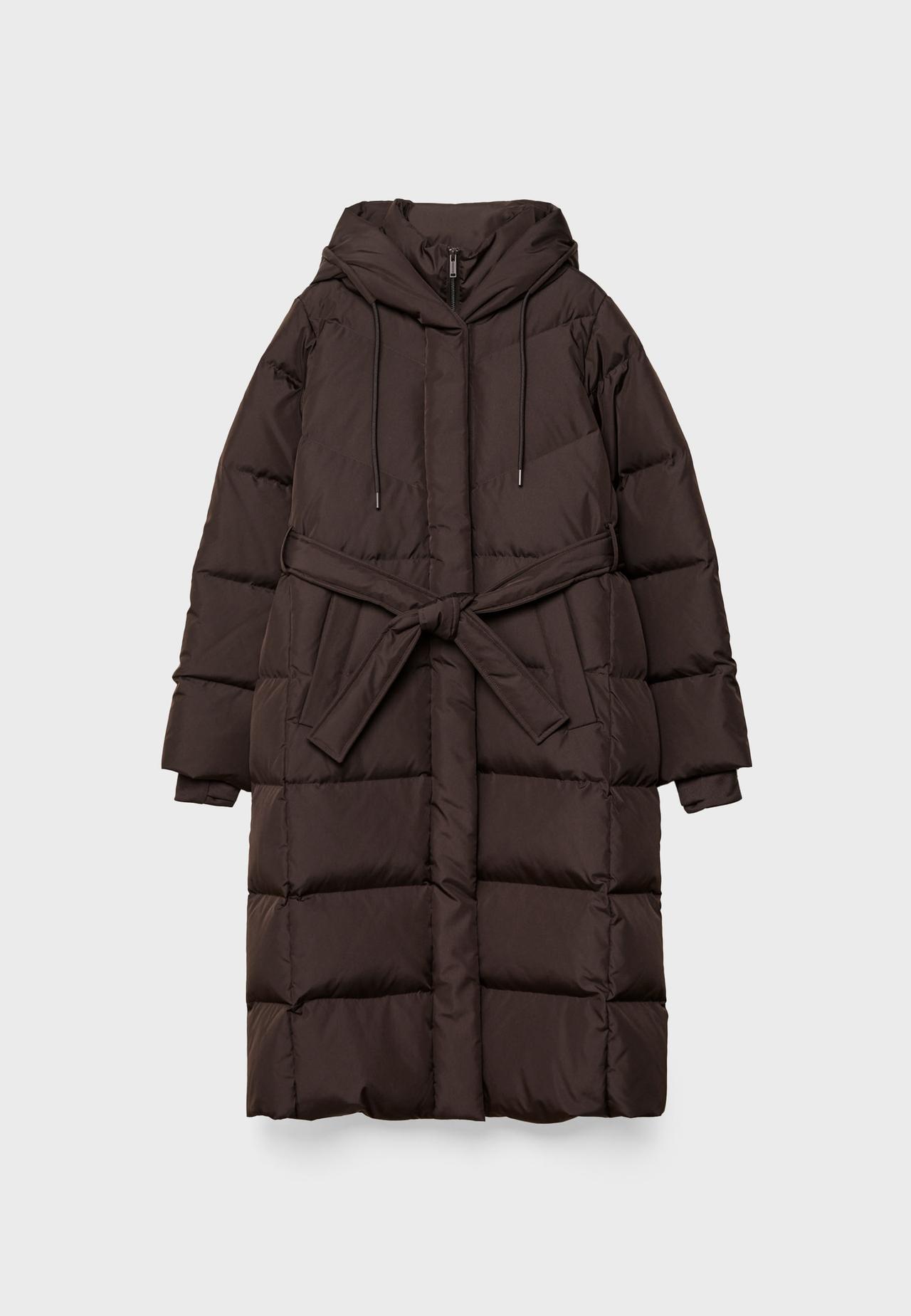 Belted puffer coat — Brown