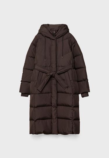 Belted puffer coat — Brown 8