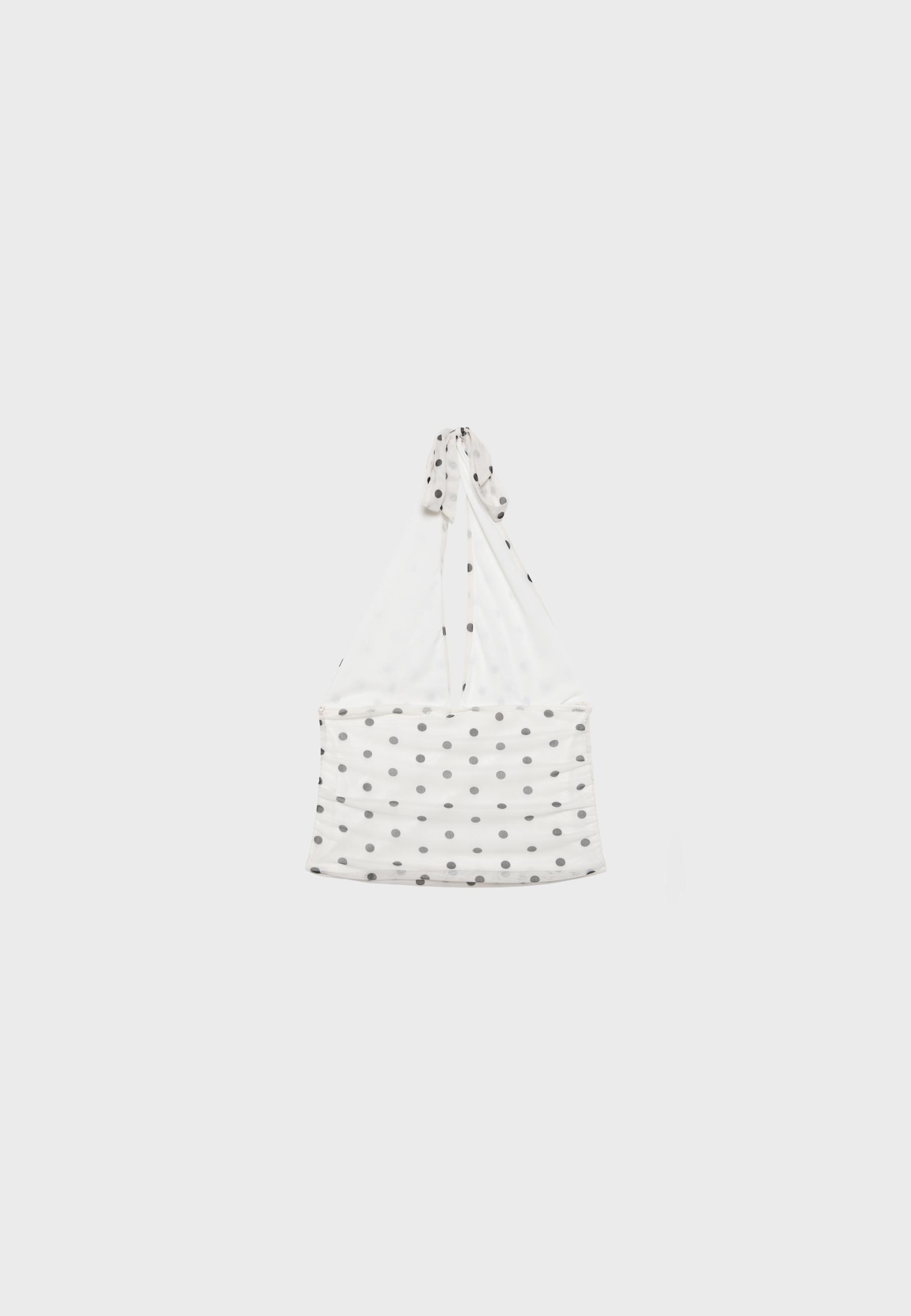 Polka dot mesh halter top — Ecru