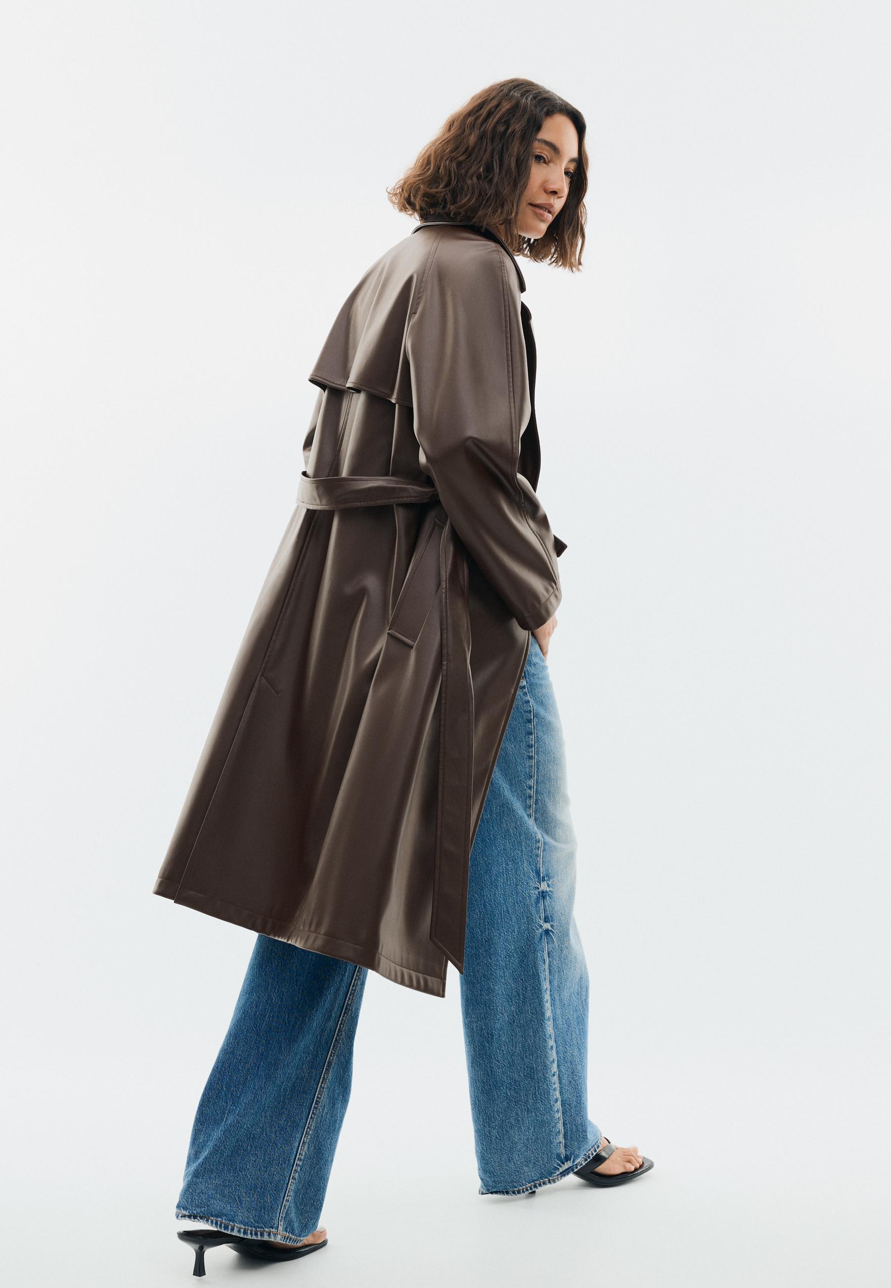 Long faux leather trench coat — Brown