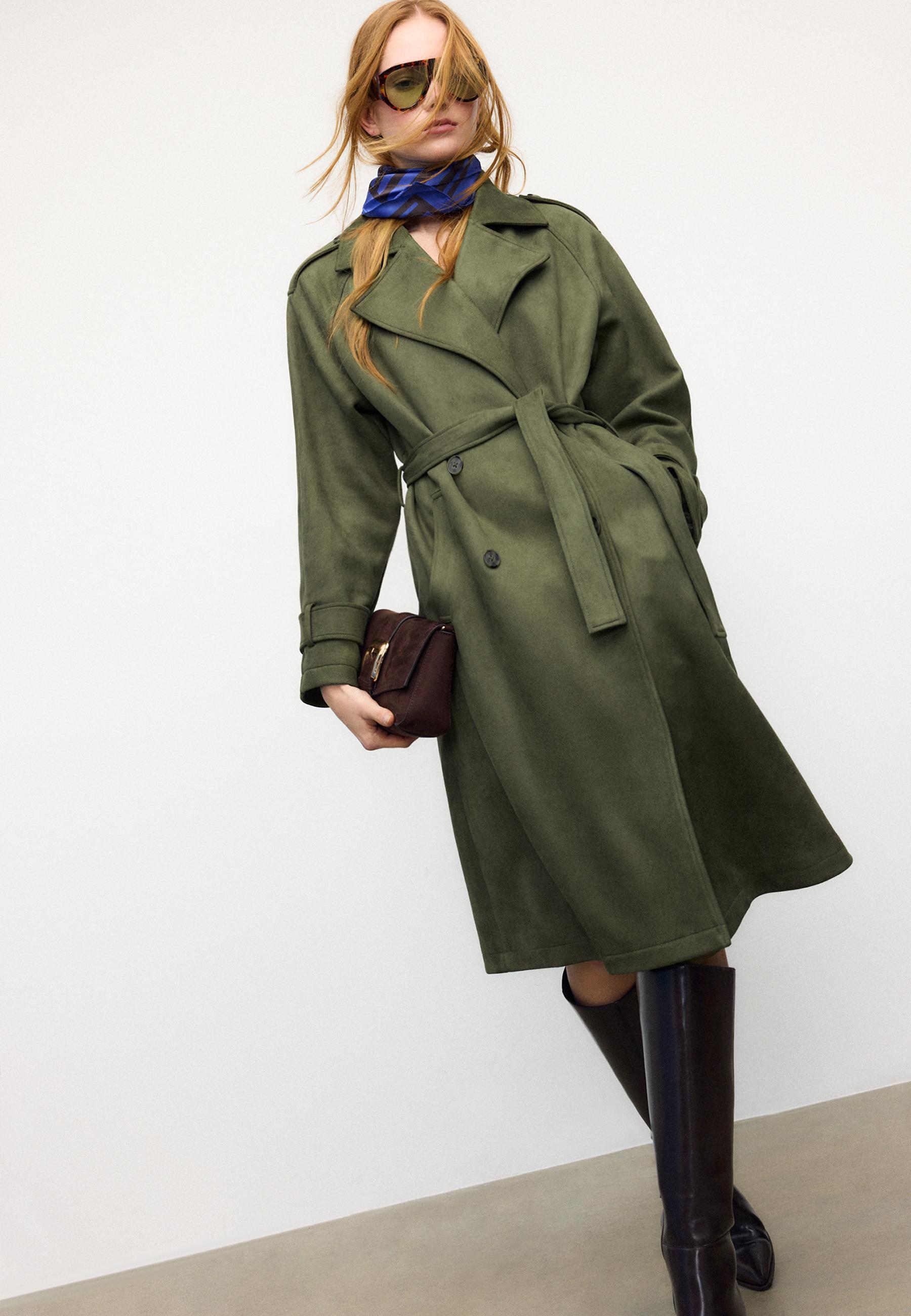 Long faux suede trench coat - Women's fashion | Stradivarius Ukraine