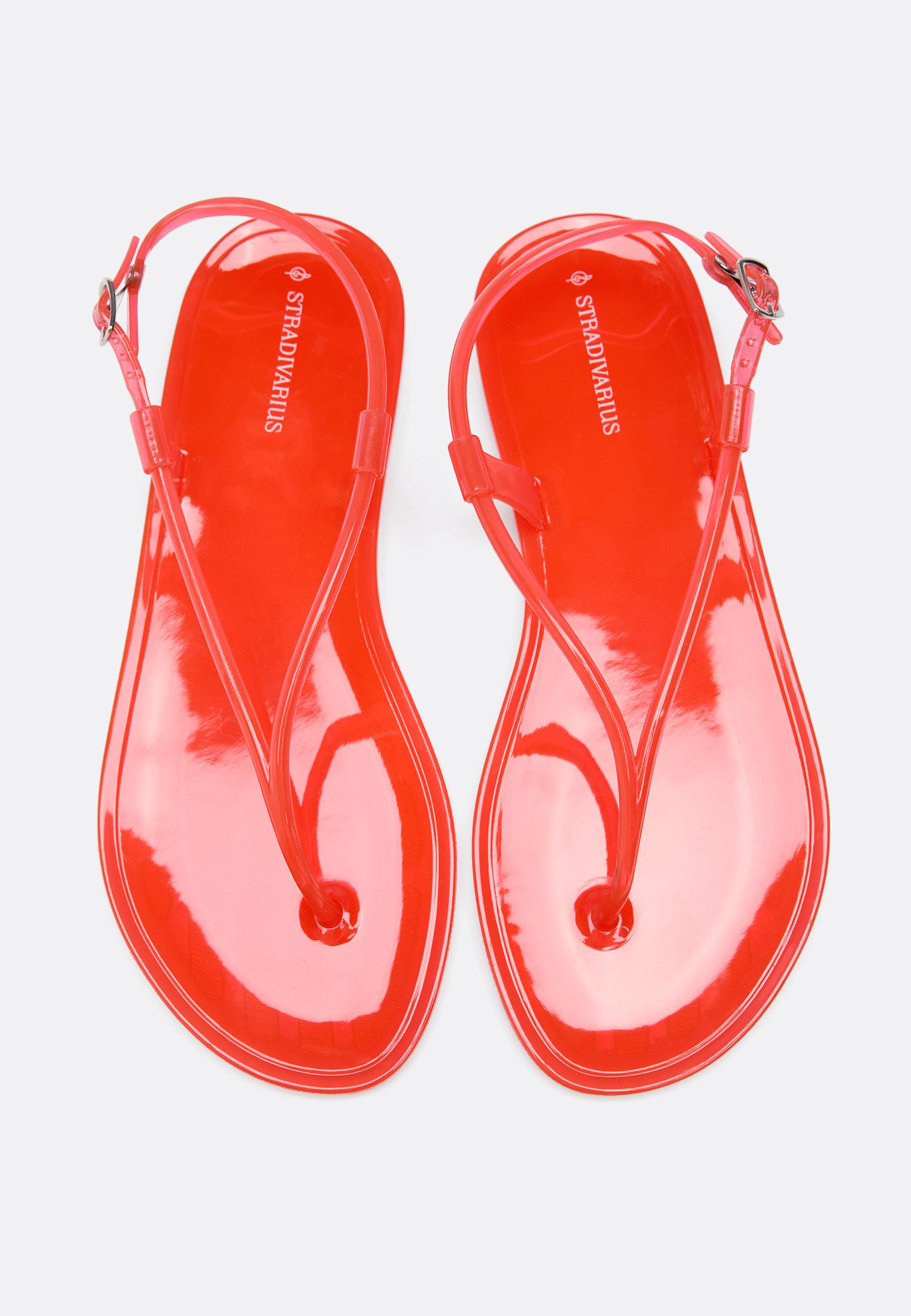 Flat rubber thong sandals — ORANGE