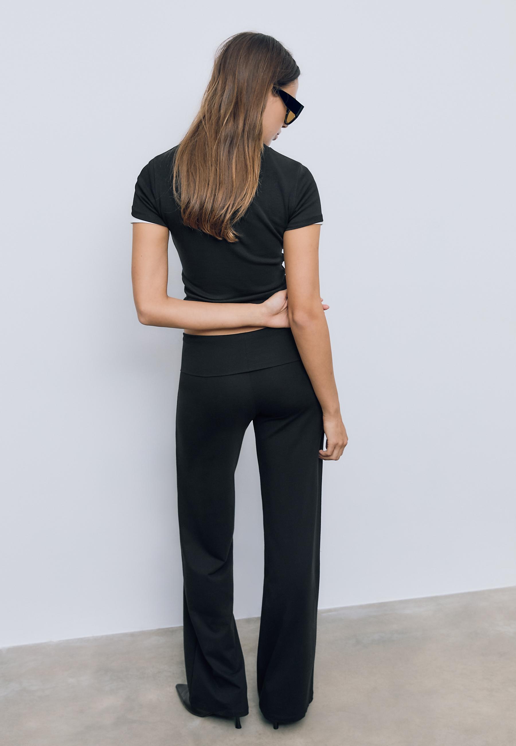 Mesh trousers with fold-over waist — Black