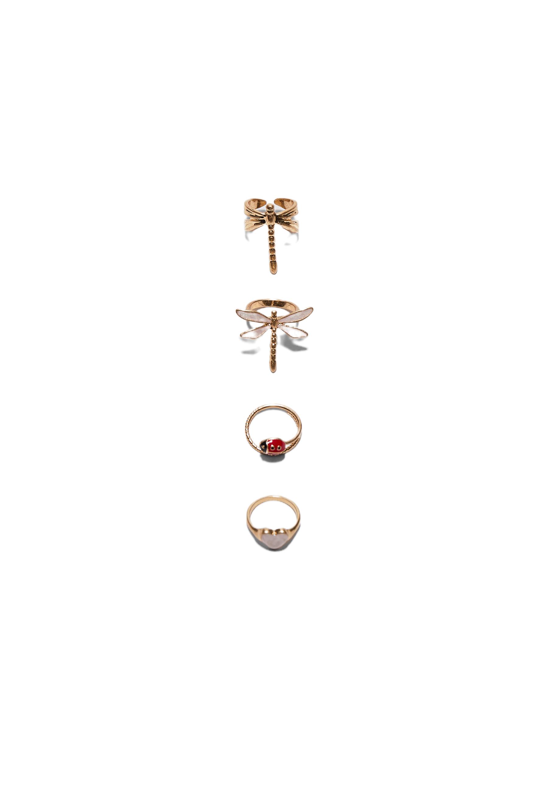 Set of 4 dragonfly rings — Gold