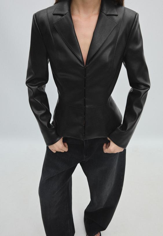 Stradivarius Fitted Peplum Blazer Black M